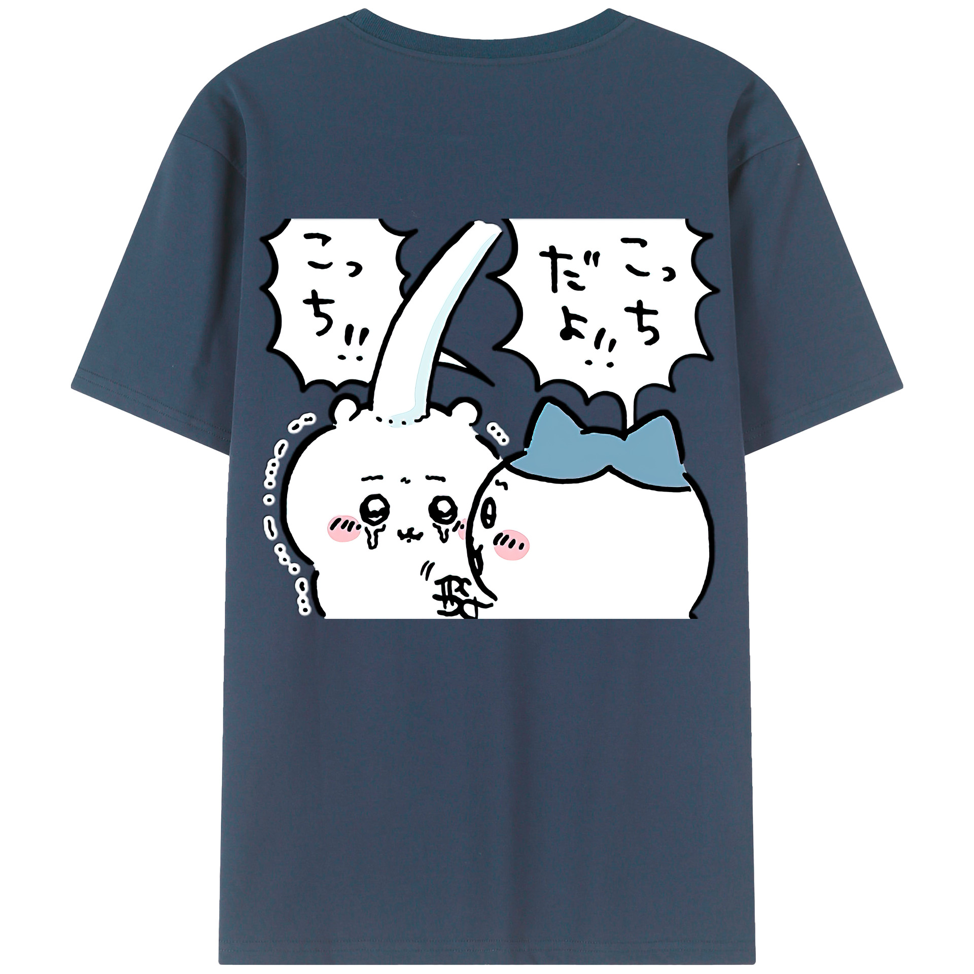 （画像用） ちいかわ ハチワレ Chii-kawa hachiware 綿100％ メンズ半袖Tシャツ（バックプリント） 通気性