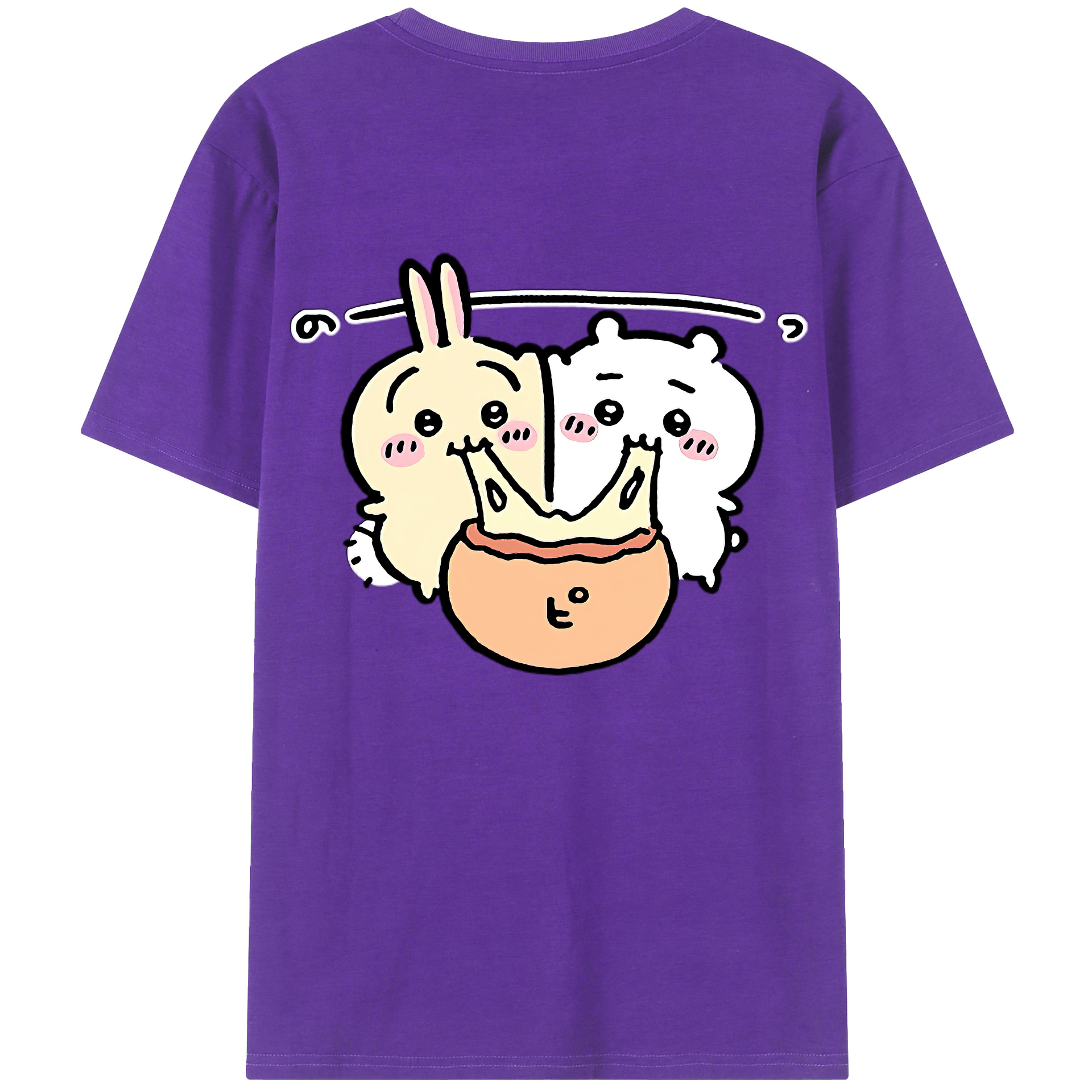 （画像用） ちいかわ うさぎ Chii-kawa usagi 綿100％ メンズ半袖Tシャツ（バックプリント） 通気性
