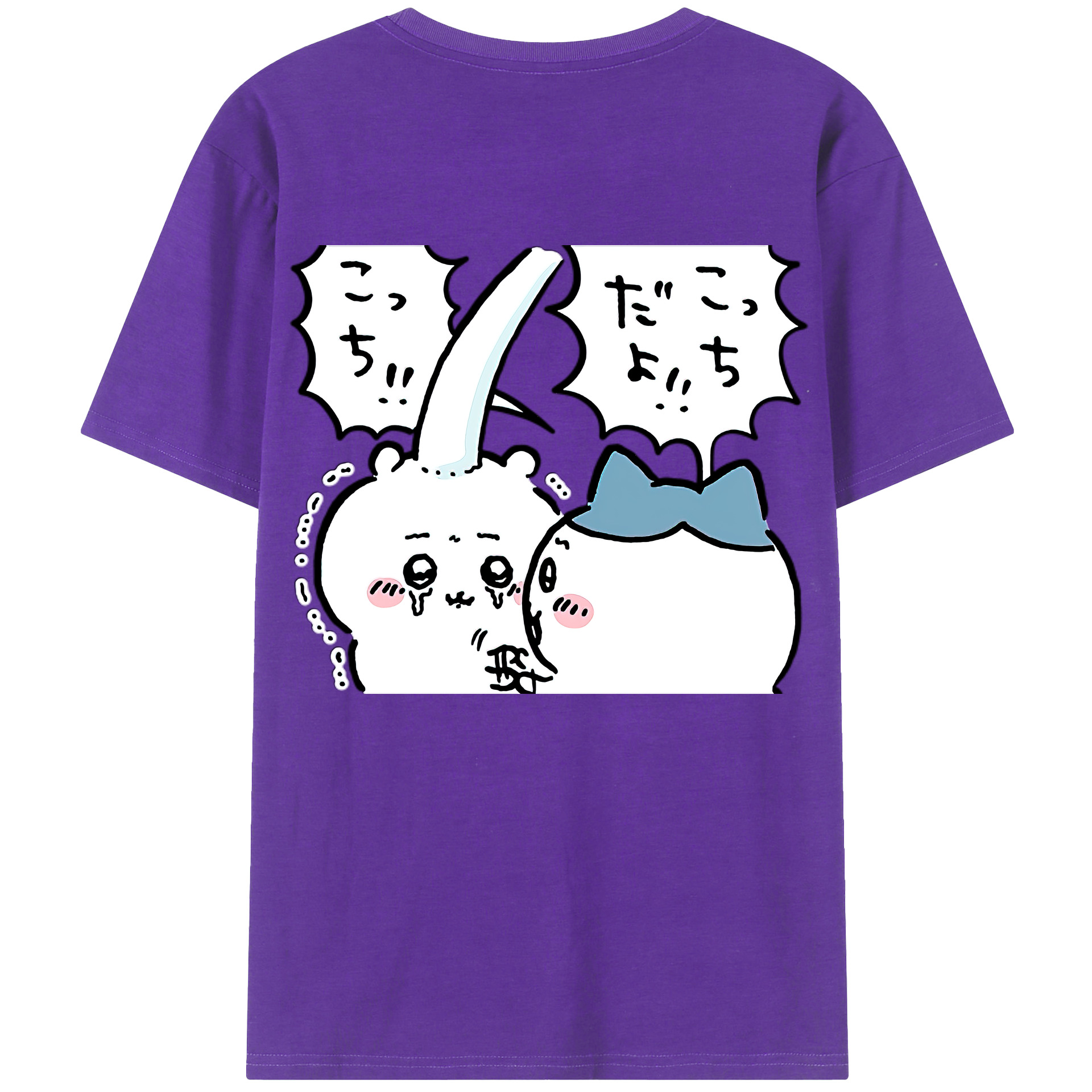 （画像用） ちいかわ ハチワレ Chii-kawa hachiware 綿100％ メンズ半袖Tシャツ（バックプリント） 通気性