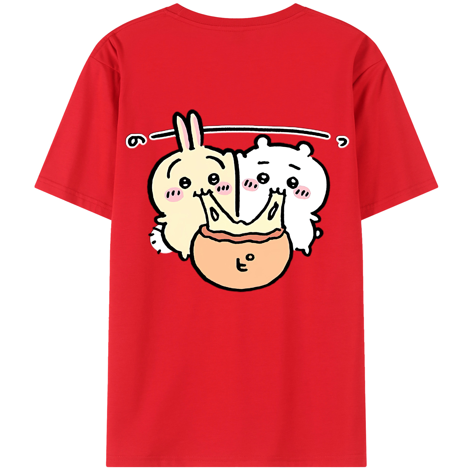 （画像用） ちいかわ うさぎ Chii-kawa usagi 綿100％ メンズ半袖Tシャツ（バックプリント） 通気性