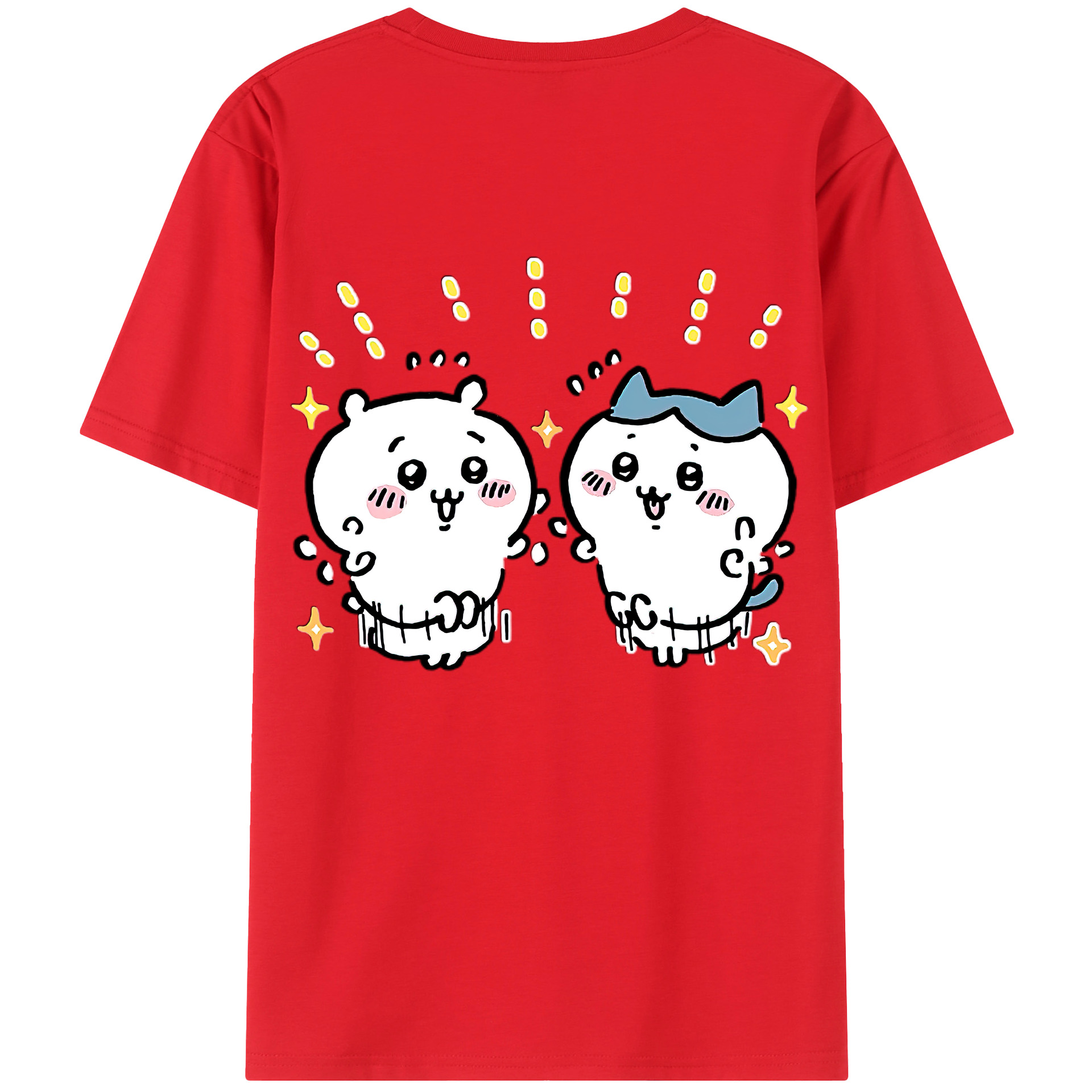（画像用） ちいかわ ハチワレ Chii-kawa hachiware 綿100％ メンズ半袖Tシャツ（バックプリント） 通気性