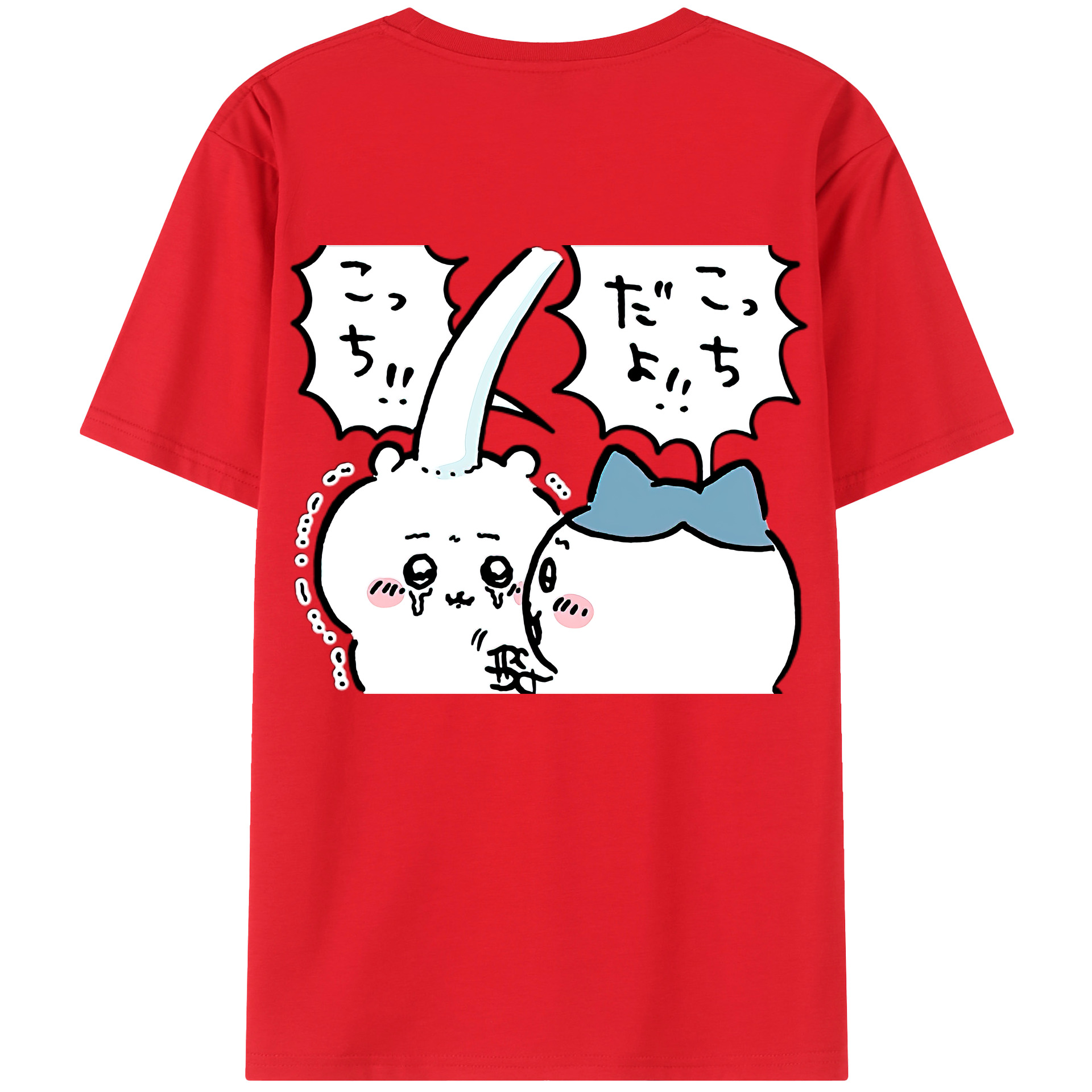 （画像用） ちいかわ ハチワレ Chii-kawa hachiware 綿100％ メンズ半袖Tシャツ（バックプリント） 通気性