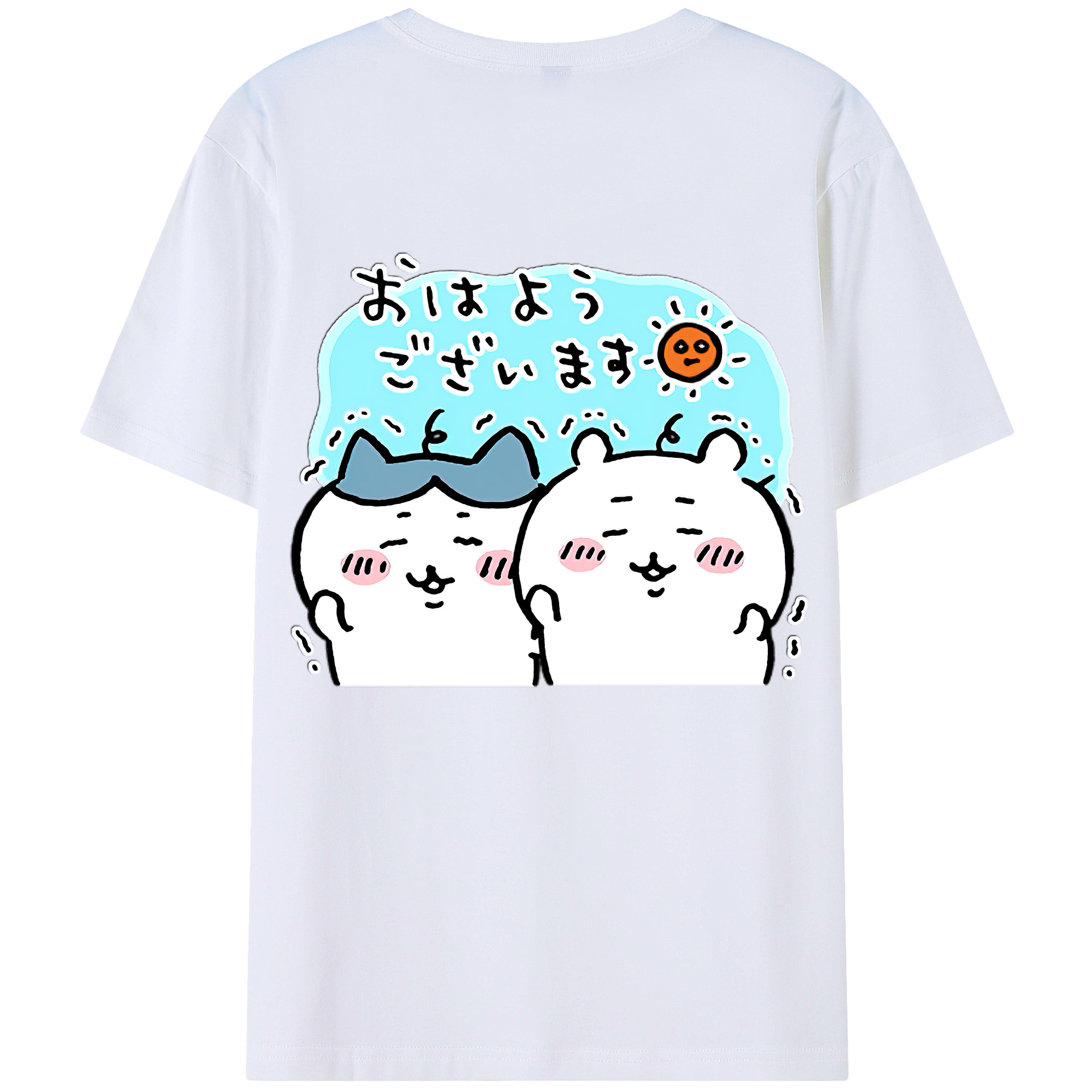 （画像用） ちいかわ ハチワレ Chii-kawa hachiware 綿100％ メンズ半袖Tシャツ（バックプリント） 通気性