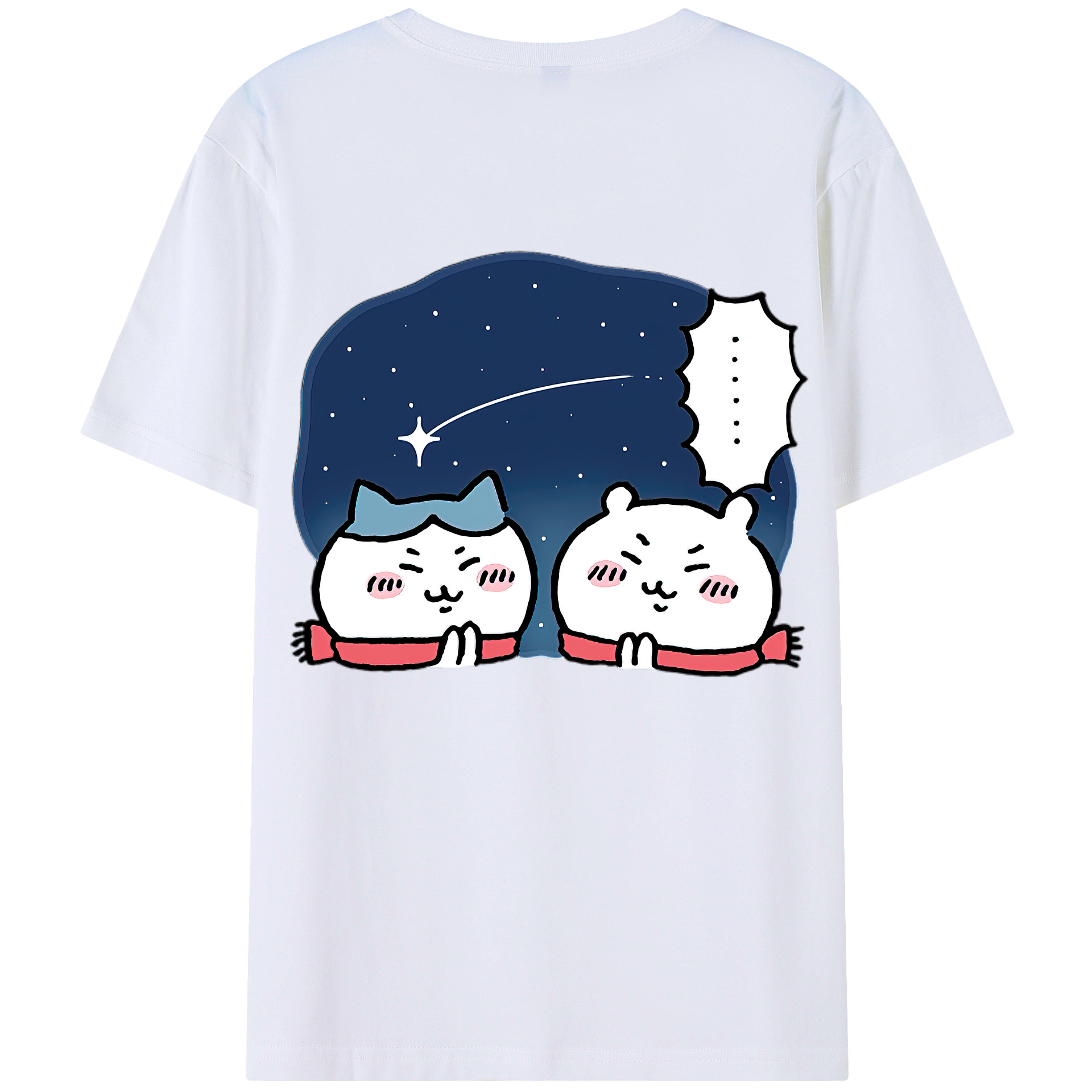 （画像用） ちいかわ ハチワレ Chii-kawa hachiware 綿100％ メンズ半袖Tシャツ（バックプリント） 通気性