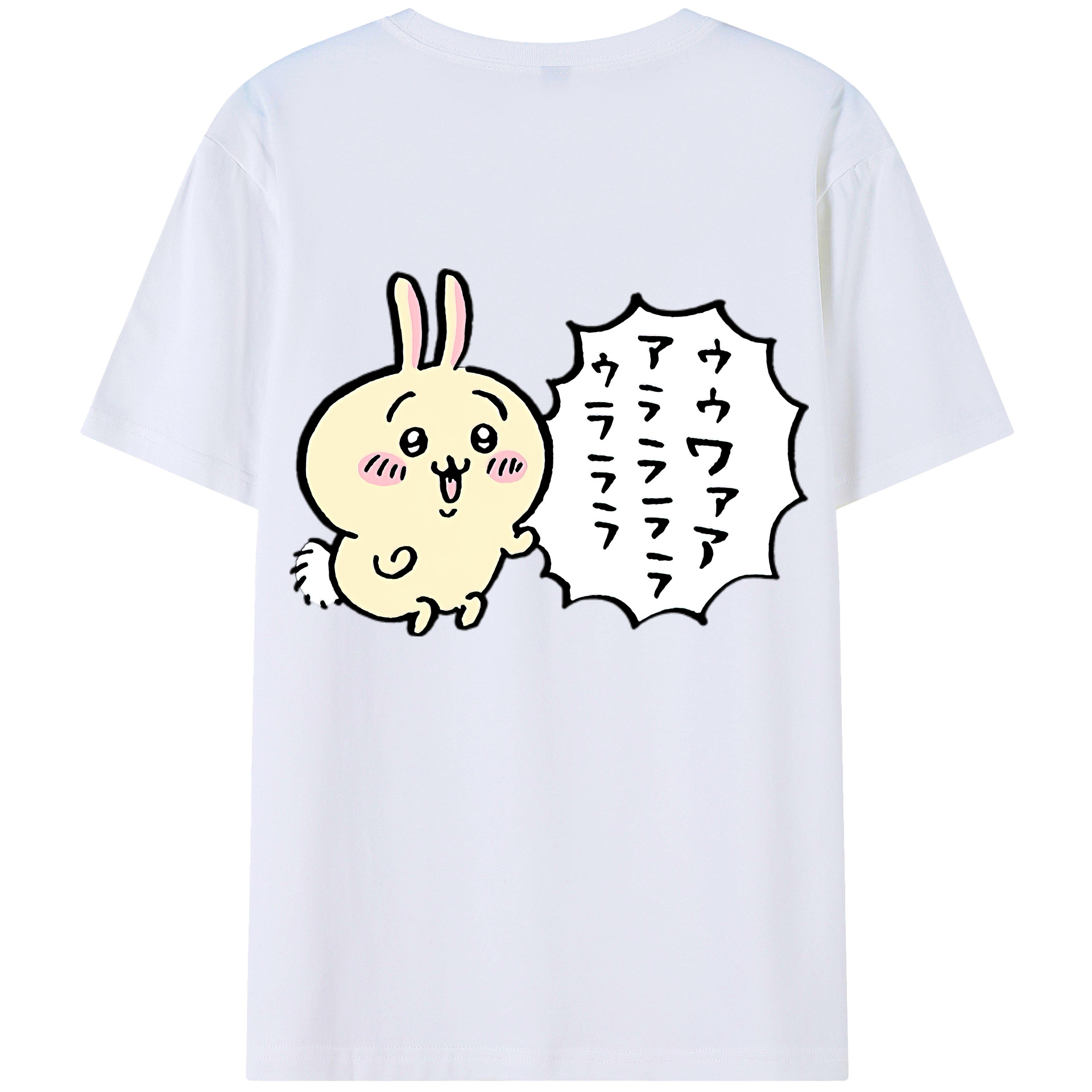 （画像用） ちいかわ うさぎ Chii-kawa usagi 綿100％ メンズ半袖Tシャツ（バックプリント） 通気性