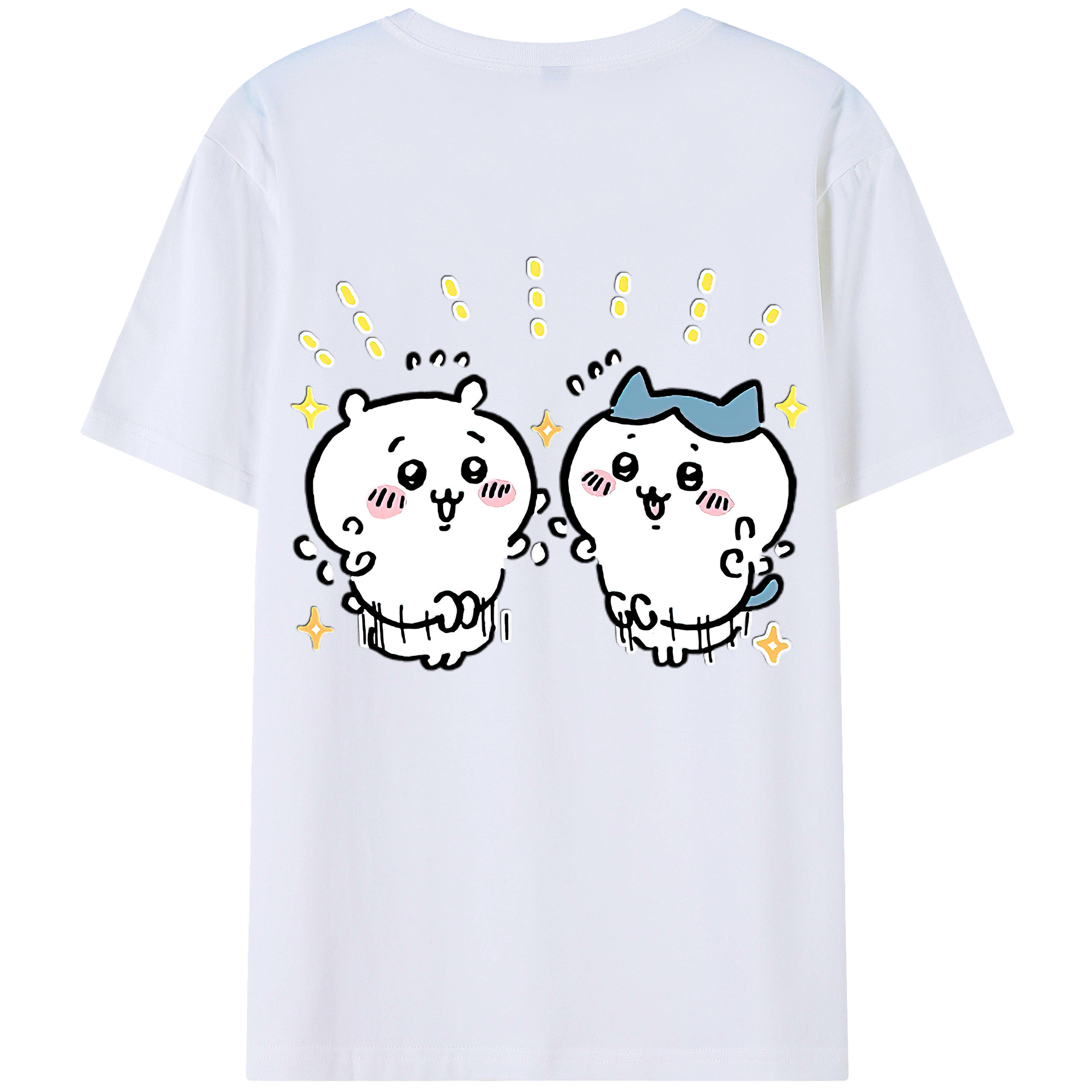 （画像用） ちいかわ ハチワレ Chii-kawa hachiware 綿100％ メンズ半袖Tシャツ（バックプリント） 通気性