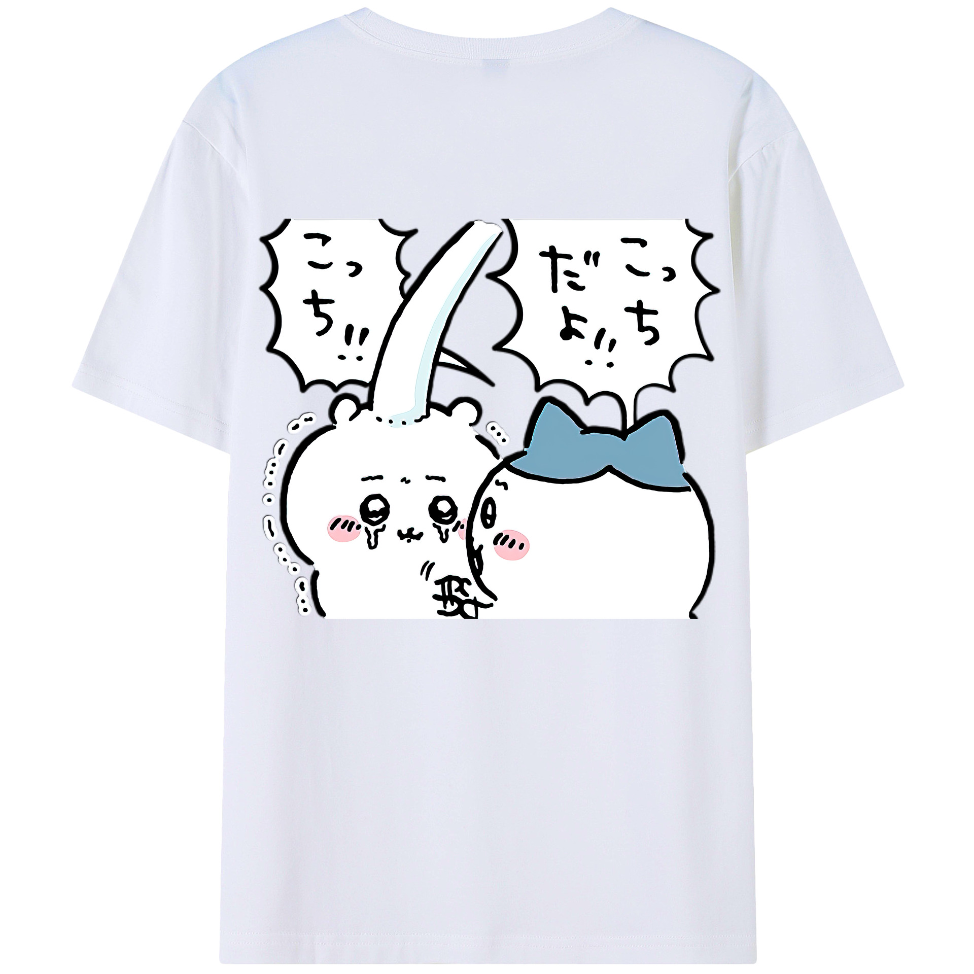 （画像用） ちいかわ ハチワレ Chii-kawa hachiware 綿100％ メンズ半袖Tシャツ（バックプリント） 通気性