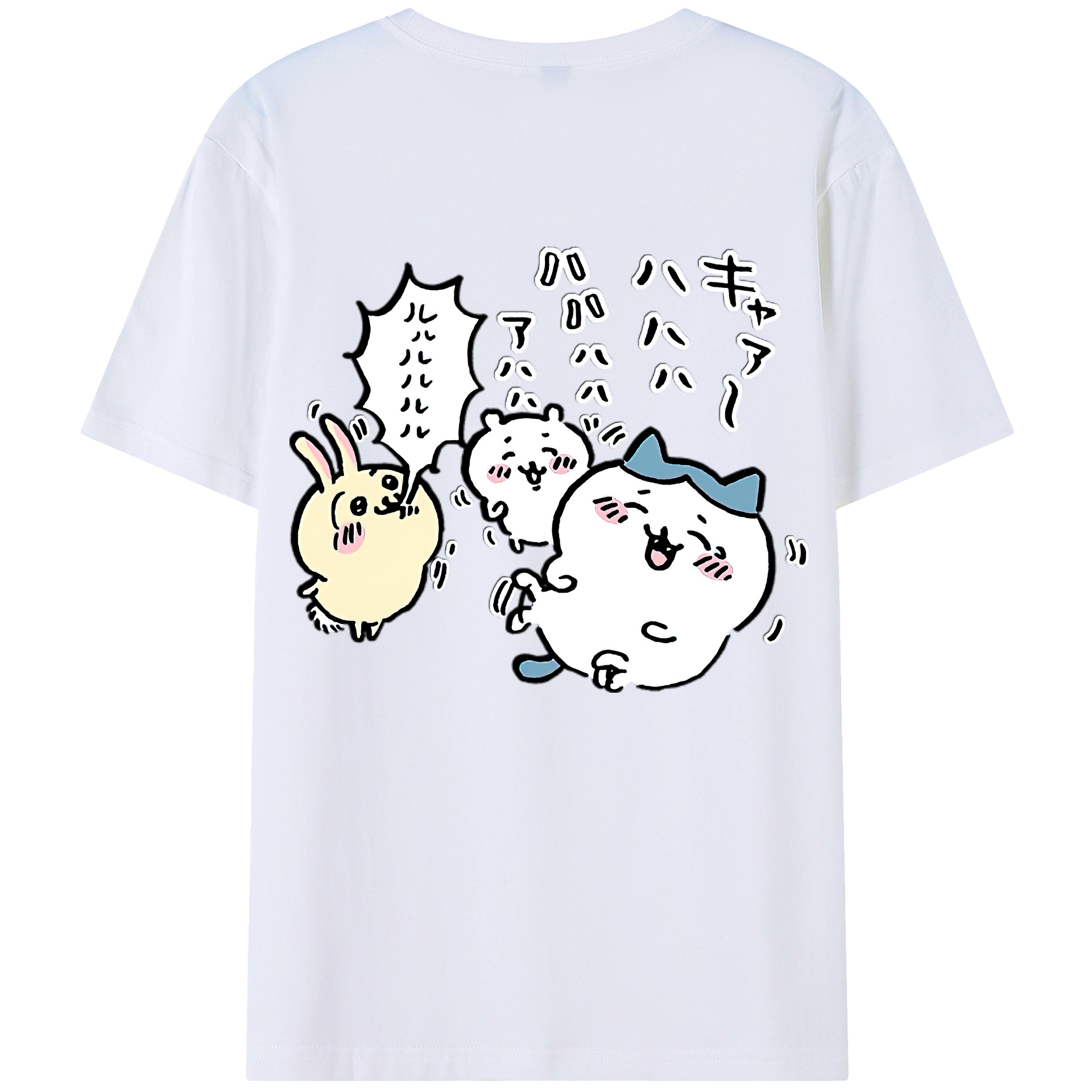 （画像用） ちいかわ うさぎ Chii-kawa usagi 綿100％ メンズ半袖Tシャツ（バックプリント） 通気性
