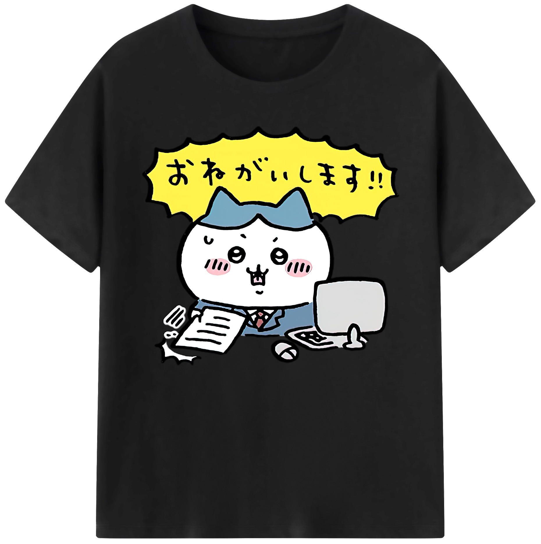 （画像用） ちいかわ ハチワレ Chii-kawa hachiware 綿100％ メンズ半袖Tシャツ｜肌触りやわらか＆通気性