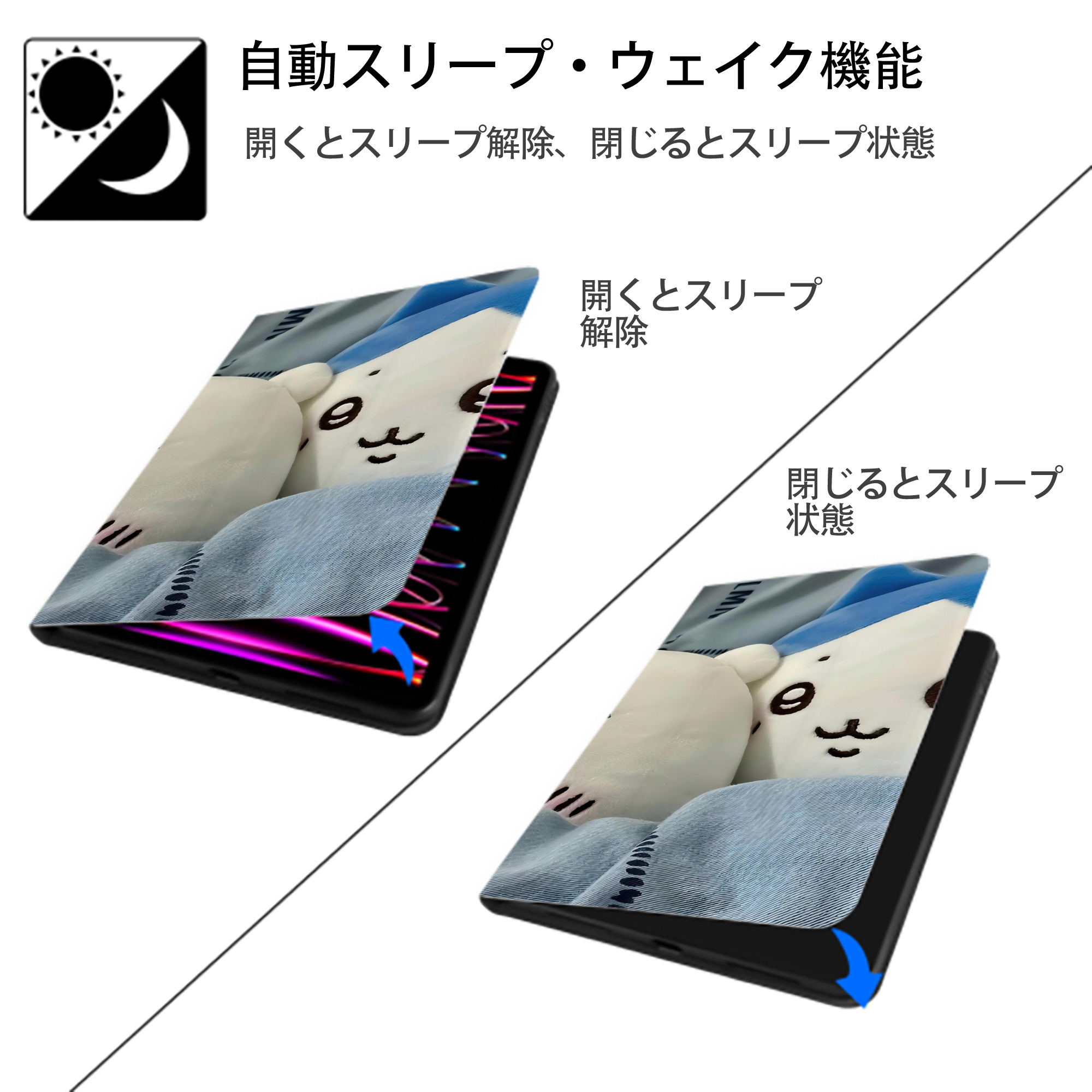 ちいかわ Chii-kawa IPad ケース ブック型 PUレザー TPU 耐衝撃 軽量 薄型 ペン収納なし 全面保護 IPad 各モデル対応