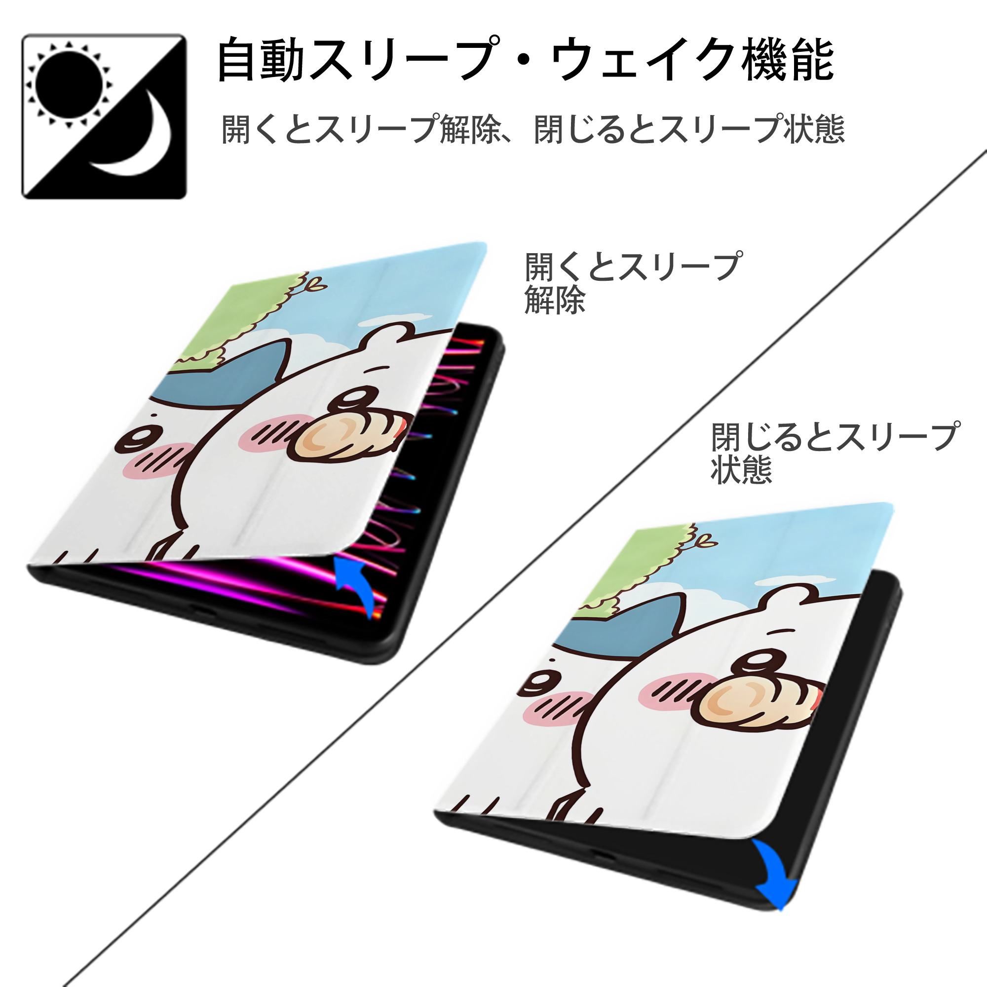 ちいかわ Chii-kawa IPad ケース ブック型 PUレザー TPU 耐衝撃 軽量 薄型 ペン収納なし 全面保護 IPad 各モデル対応