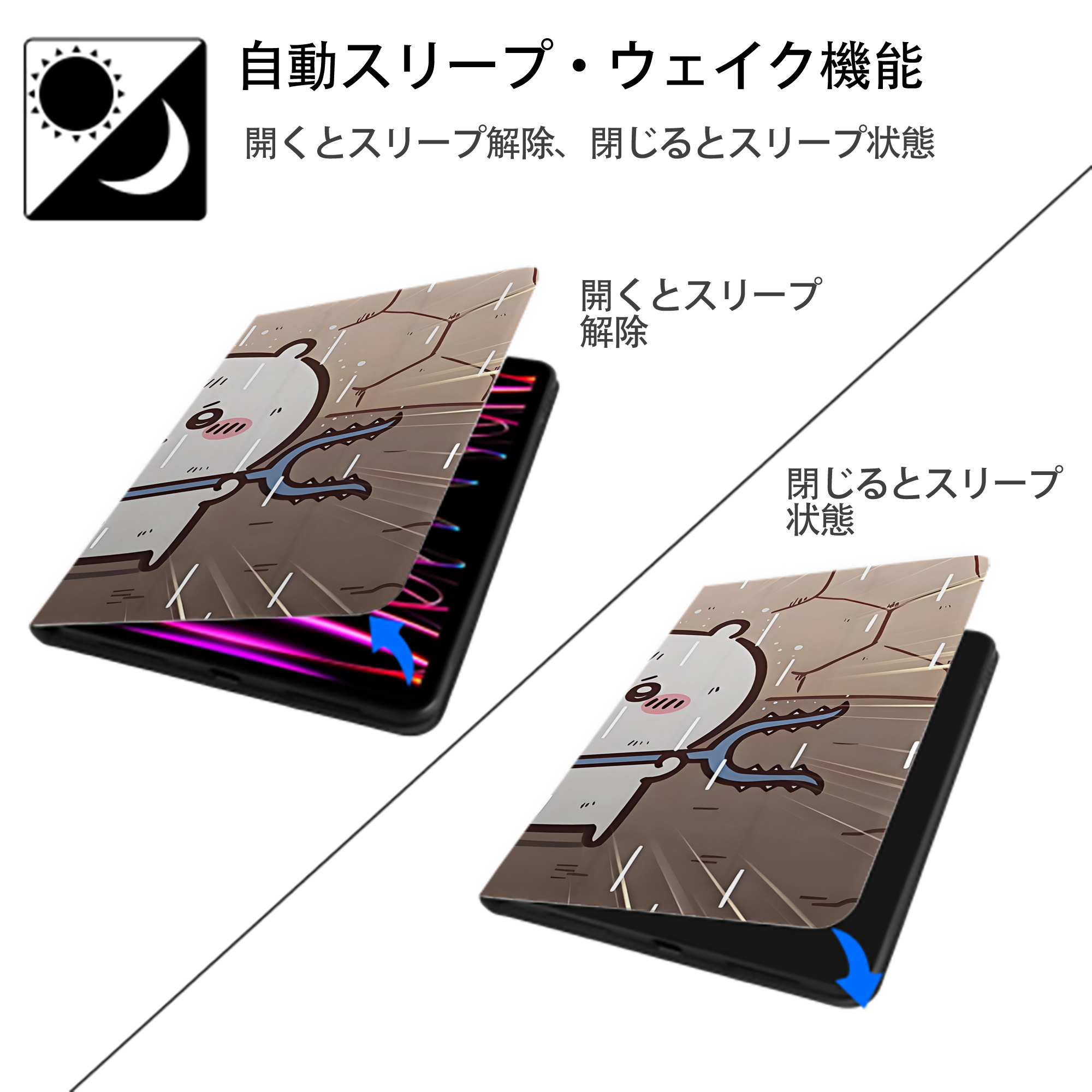 ちいかわ Chii-kawa IPad ケース ブック型 PUレザー TPU 耐衝撃 軽量 薄型 ペン収納なし 全面保護 IPad 各モデル対応