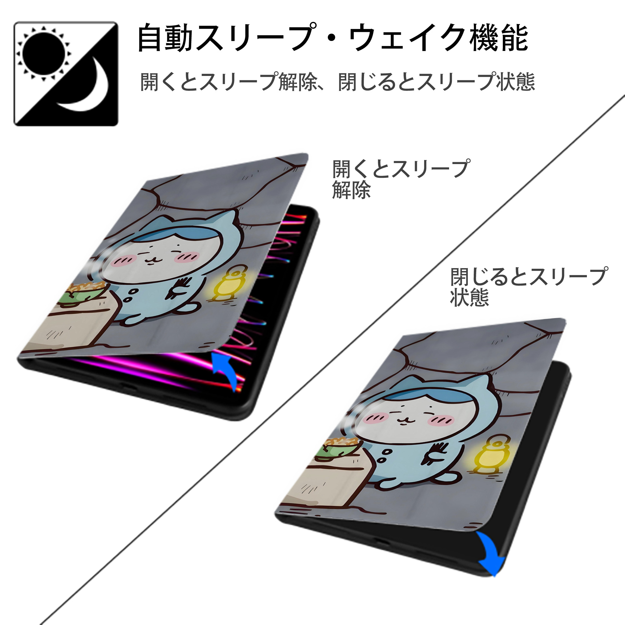 ちいかわ Chii-kawa IPad ケース ブック型 PUレザー TPU 耐衝撃 軽量 薄型 ペン収納なし 全面保護 IPad 各モデル対応