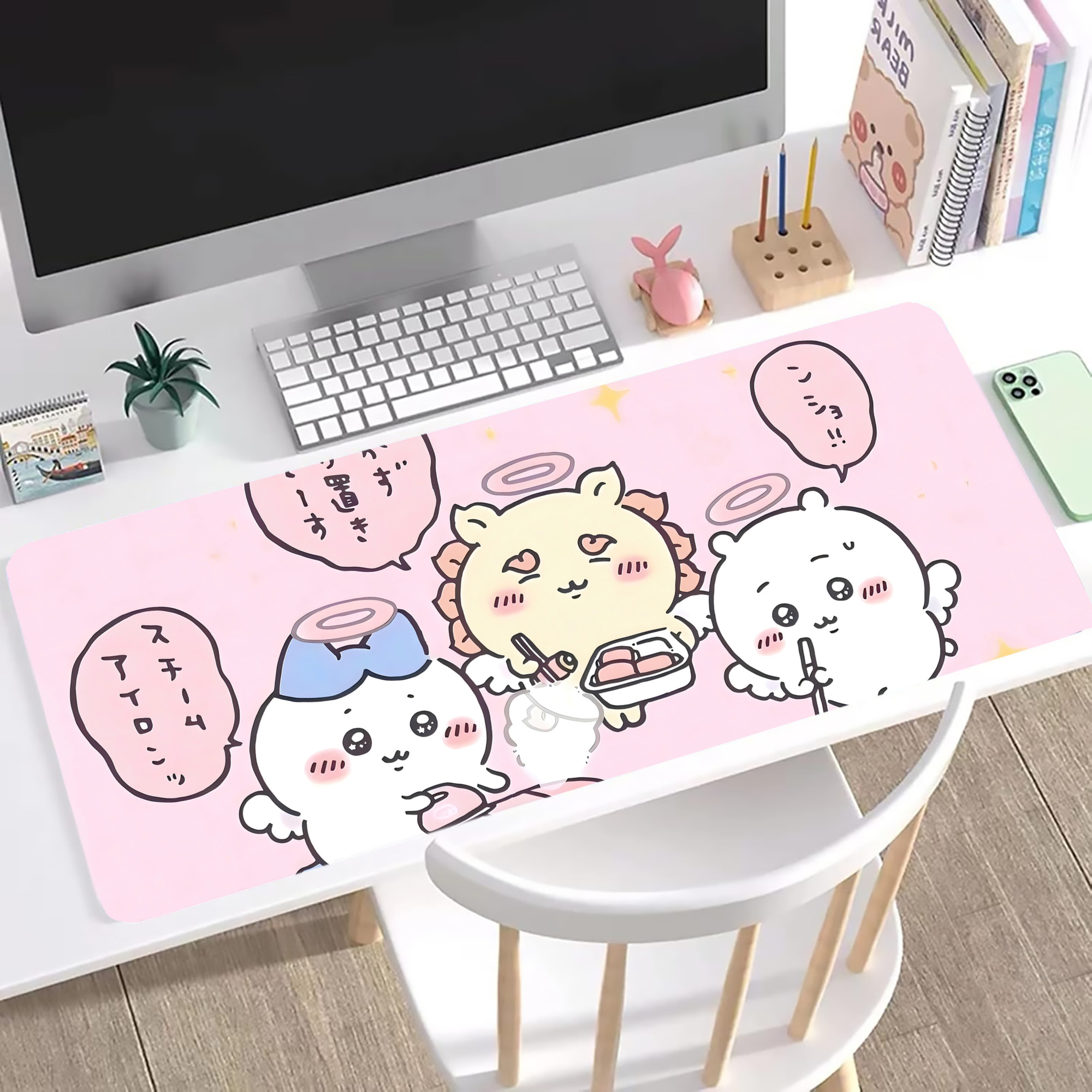 （画像用） ちいかわ Chii-kawa ステッチ加工 大判デスクマット／滑り止めマウスパッド