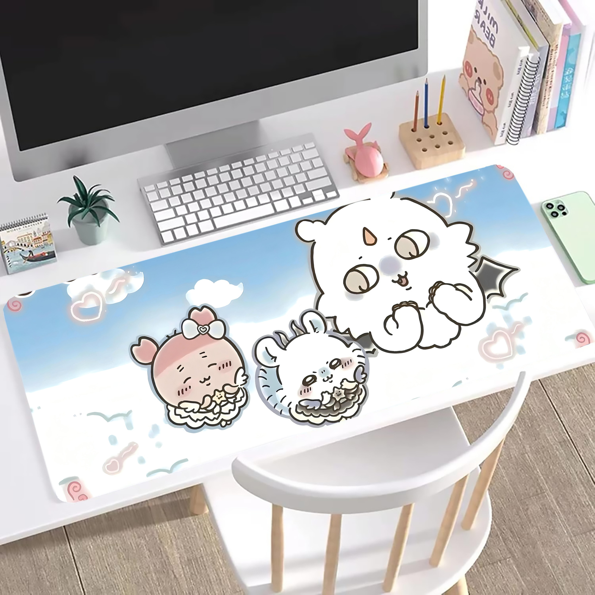 （画像用） ちいかわ Chii-kawa ステッチ加工 大判デスクマット／滑り止めマウスパッド