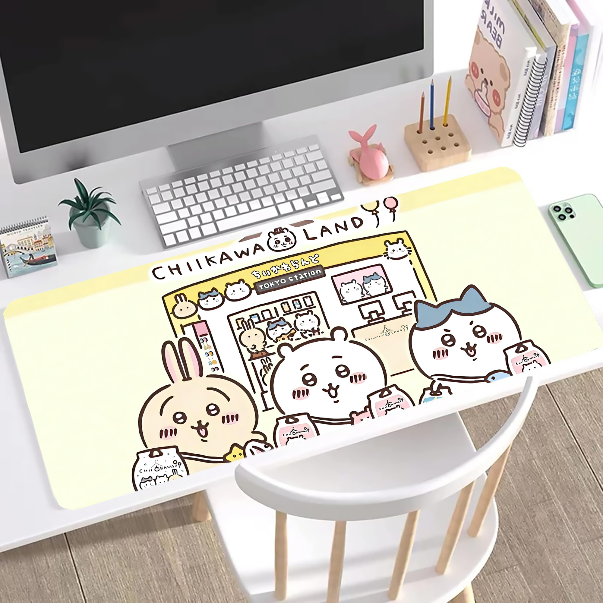 （画像用） ちいかわ Chii-kawa ステッチ加工 大判デスクマット／滑り止めマウスパッド
