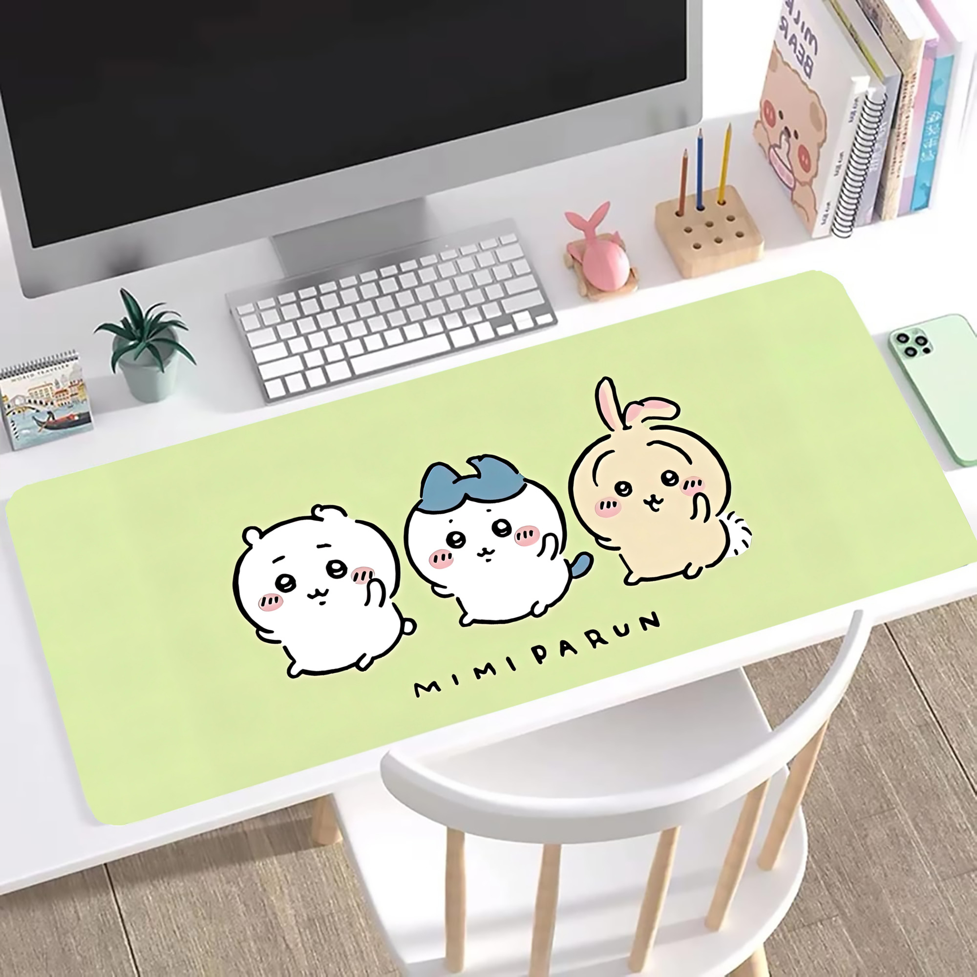 （画像用） ちいかわ Chii-kawa ステッチ加工 大判デスクマット／滑り止めマウスパッド