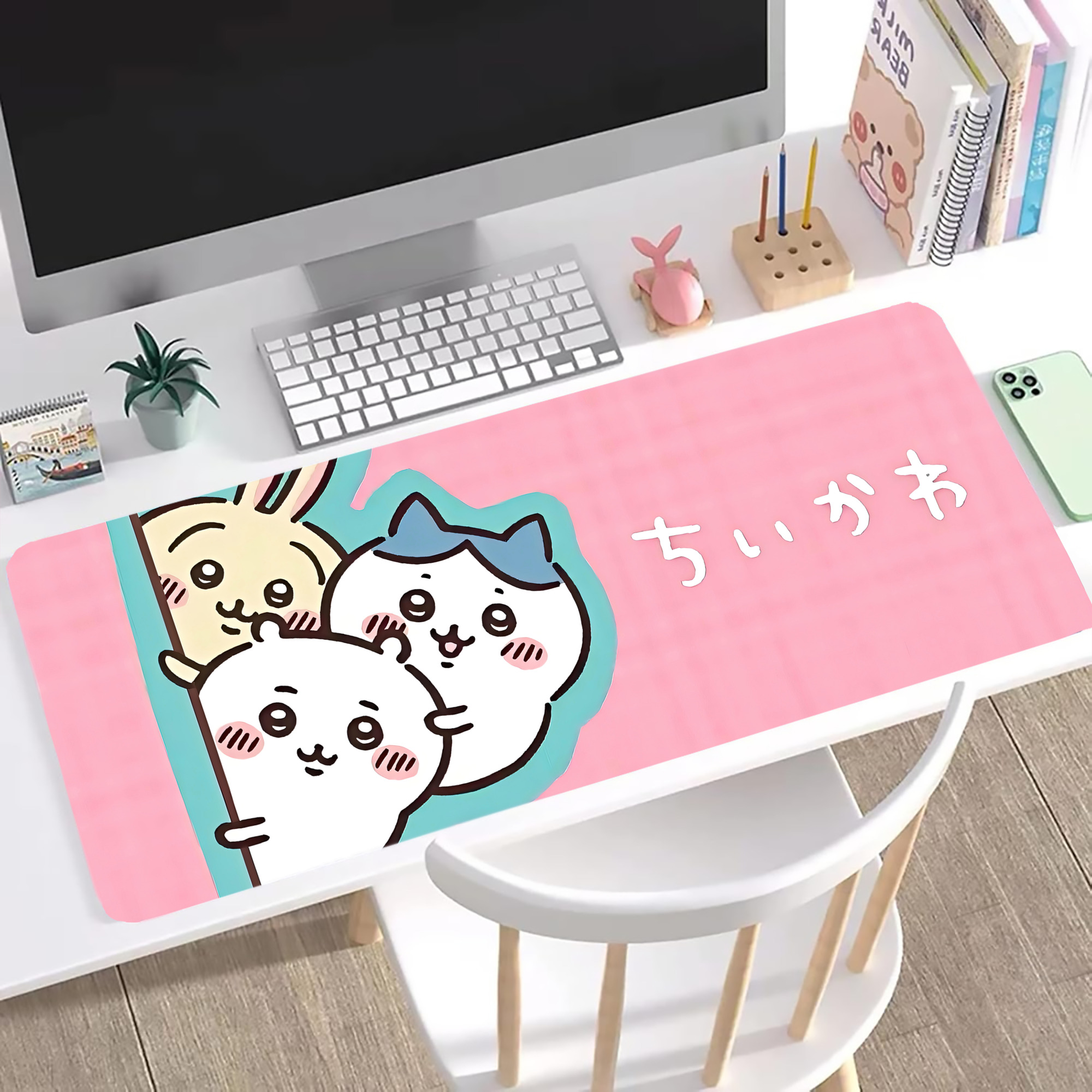 （画像用） ちいかわ Chii-kawa ステッチ加工 大判デスクマット／滑り止めマウスパッド
