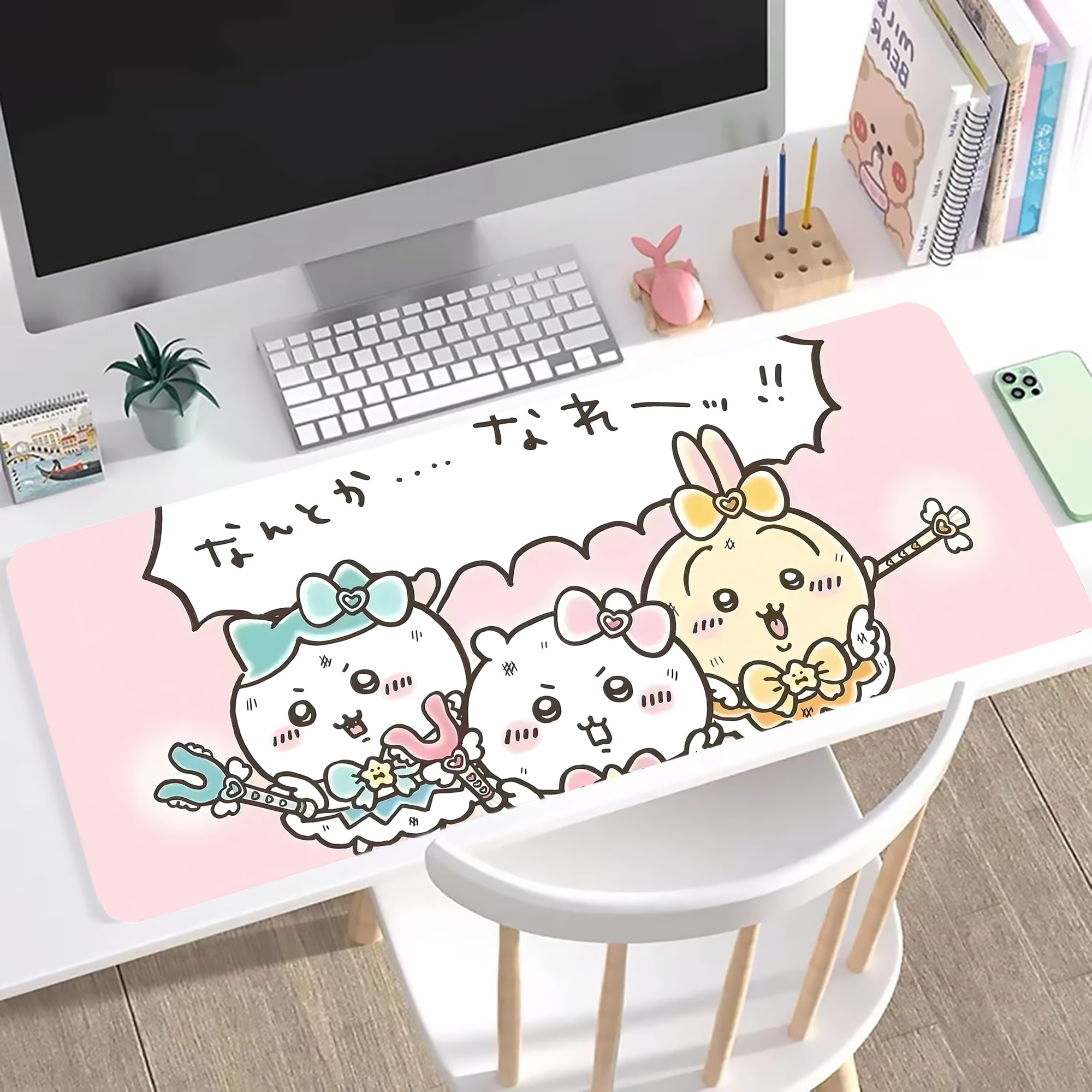 （画像用） ちいかわ Chii-kawa ステッチ加工 大判デスクマット／滑り止めマウスパッド