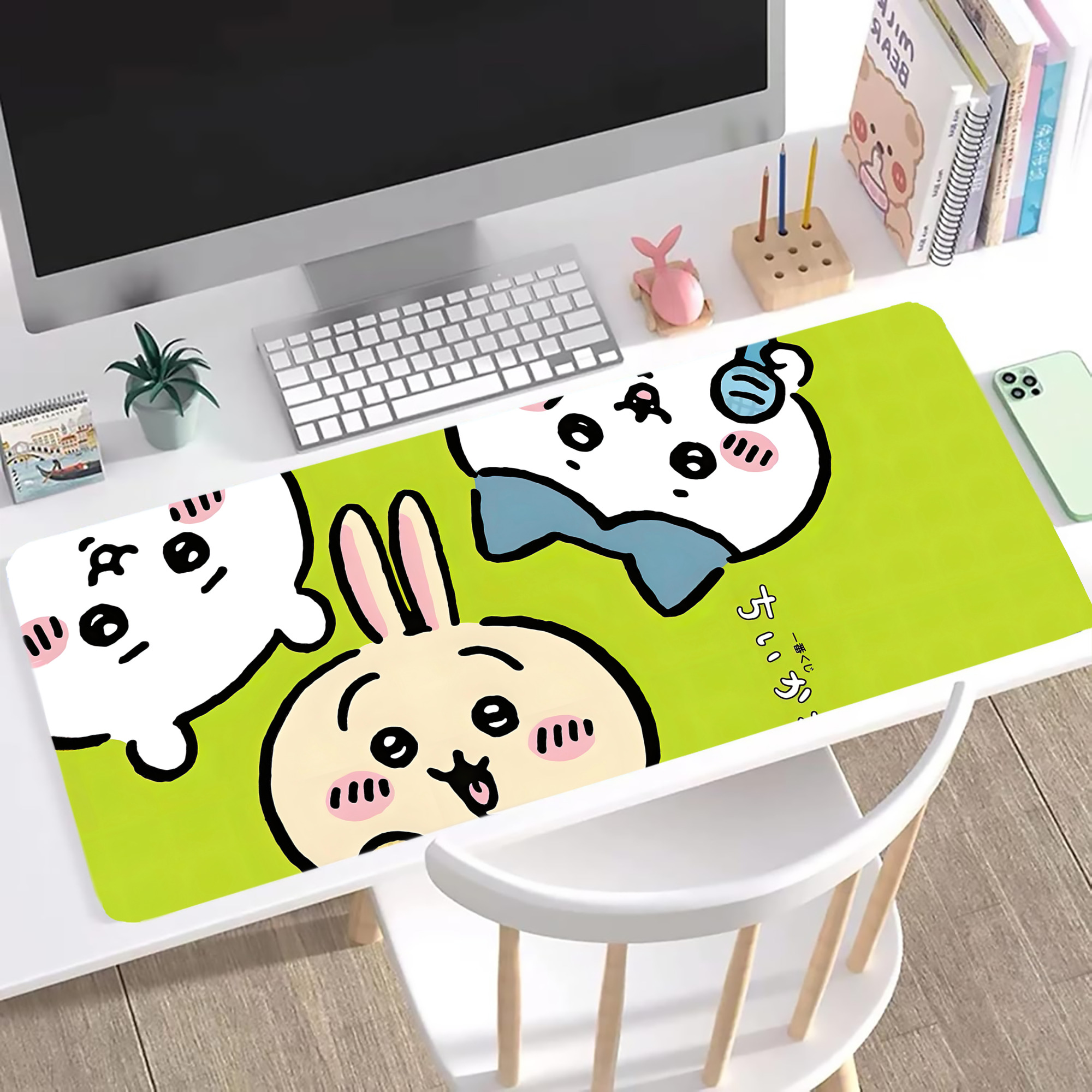 （画像用） ちいかわ Chii-kawa ステッチ加工 大判デスクマット／滑り止めマウスパッド