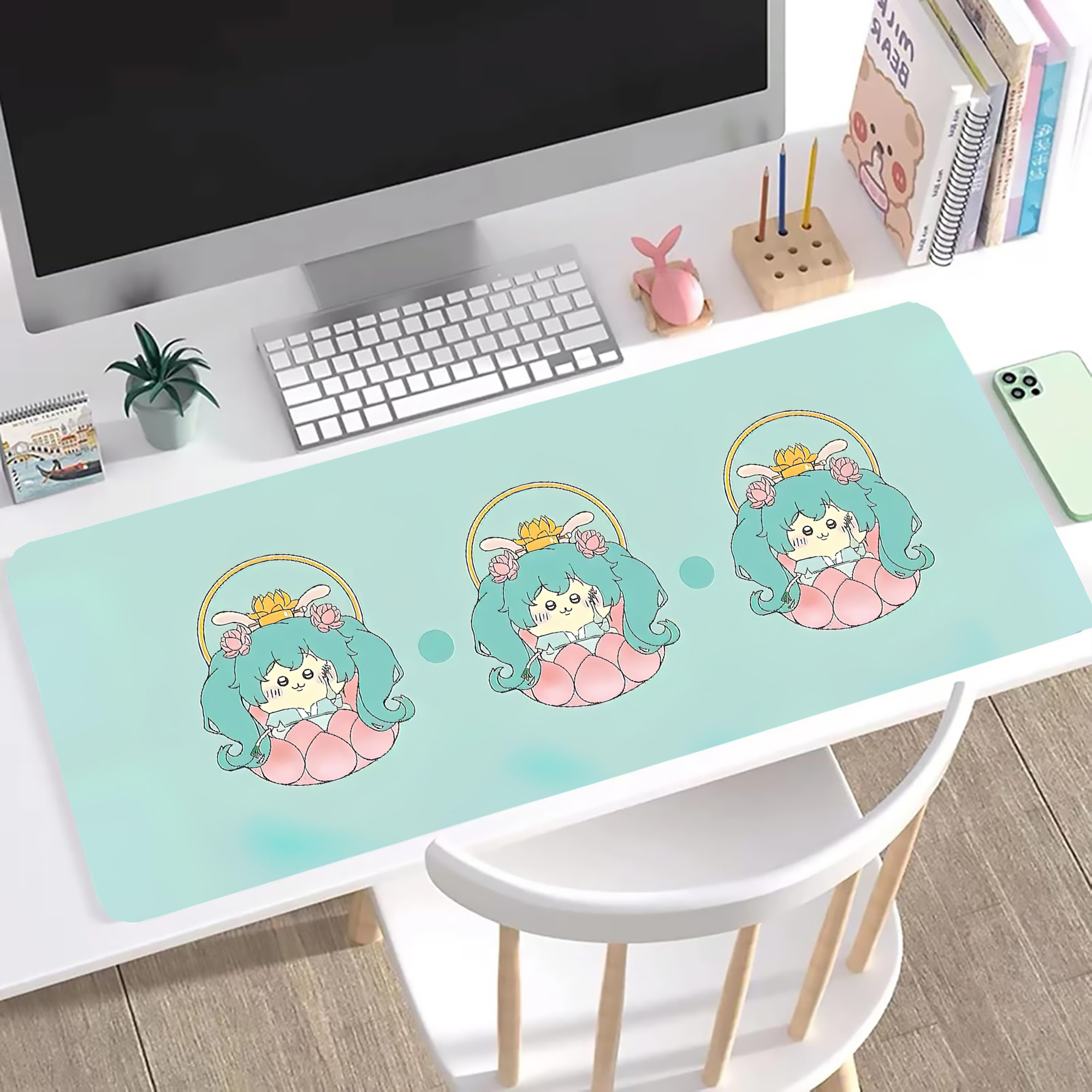 （画像用） ちいかわ Chii-kawa ステッチ加工 大判デスクマット／滑り止めマウスパッド