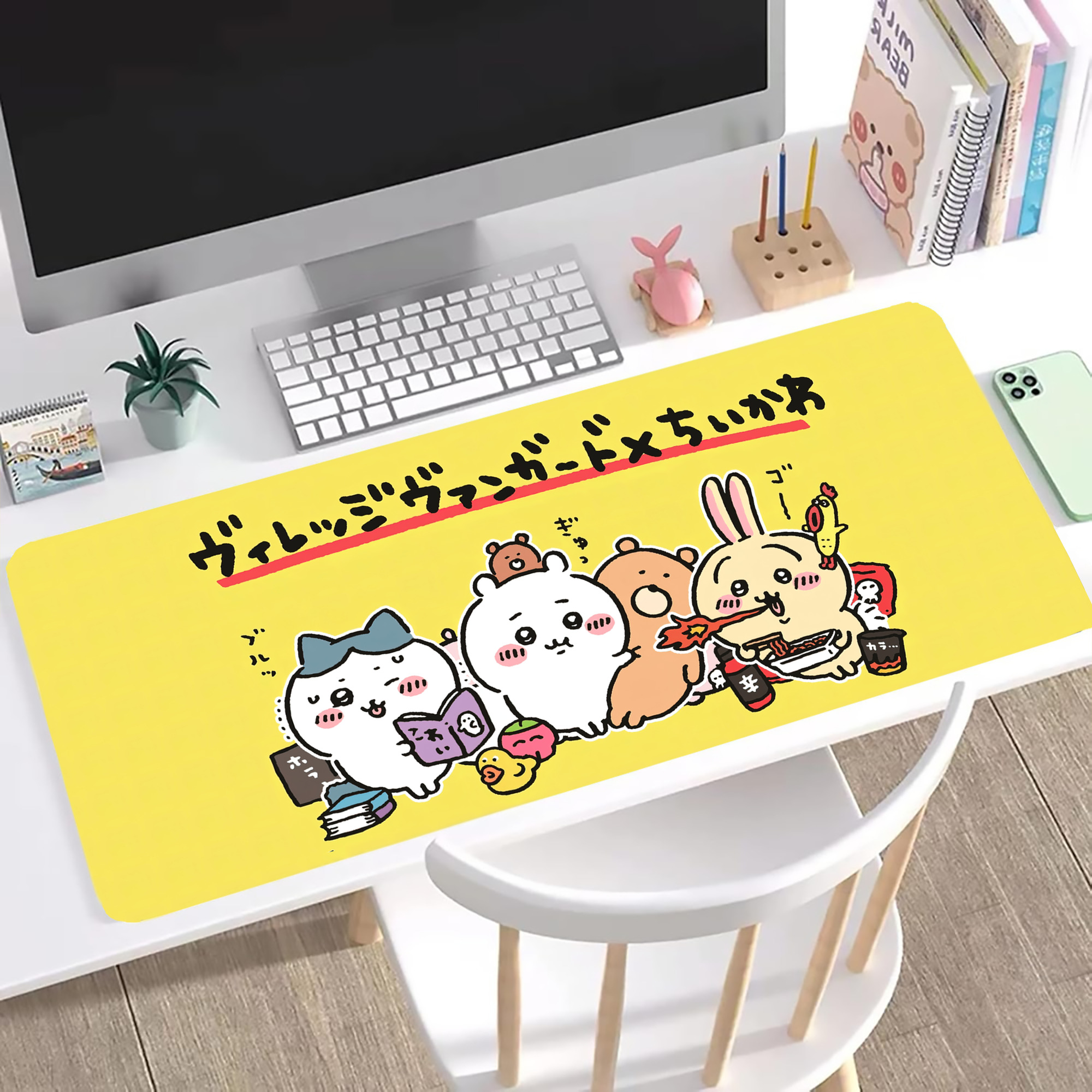 （画像用） ちいかわ Chii-kawa ステッチ加工 大判デスクマット／滑り止めマウスパッド