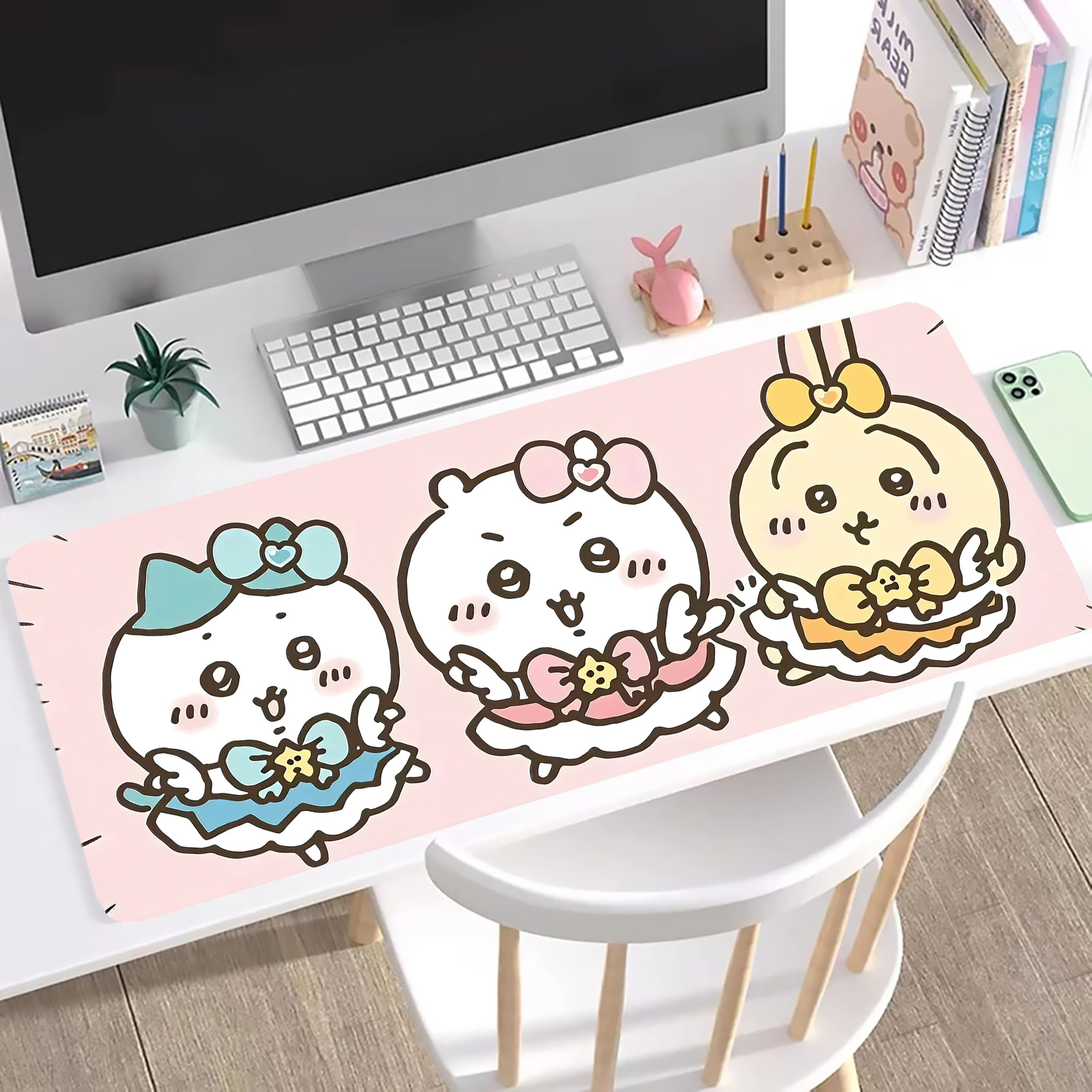（画像用） ちいかわ Chii-kawa ステッチ加工 大判デスクマット／滑り止めマウスパッド