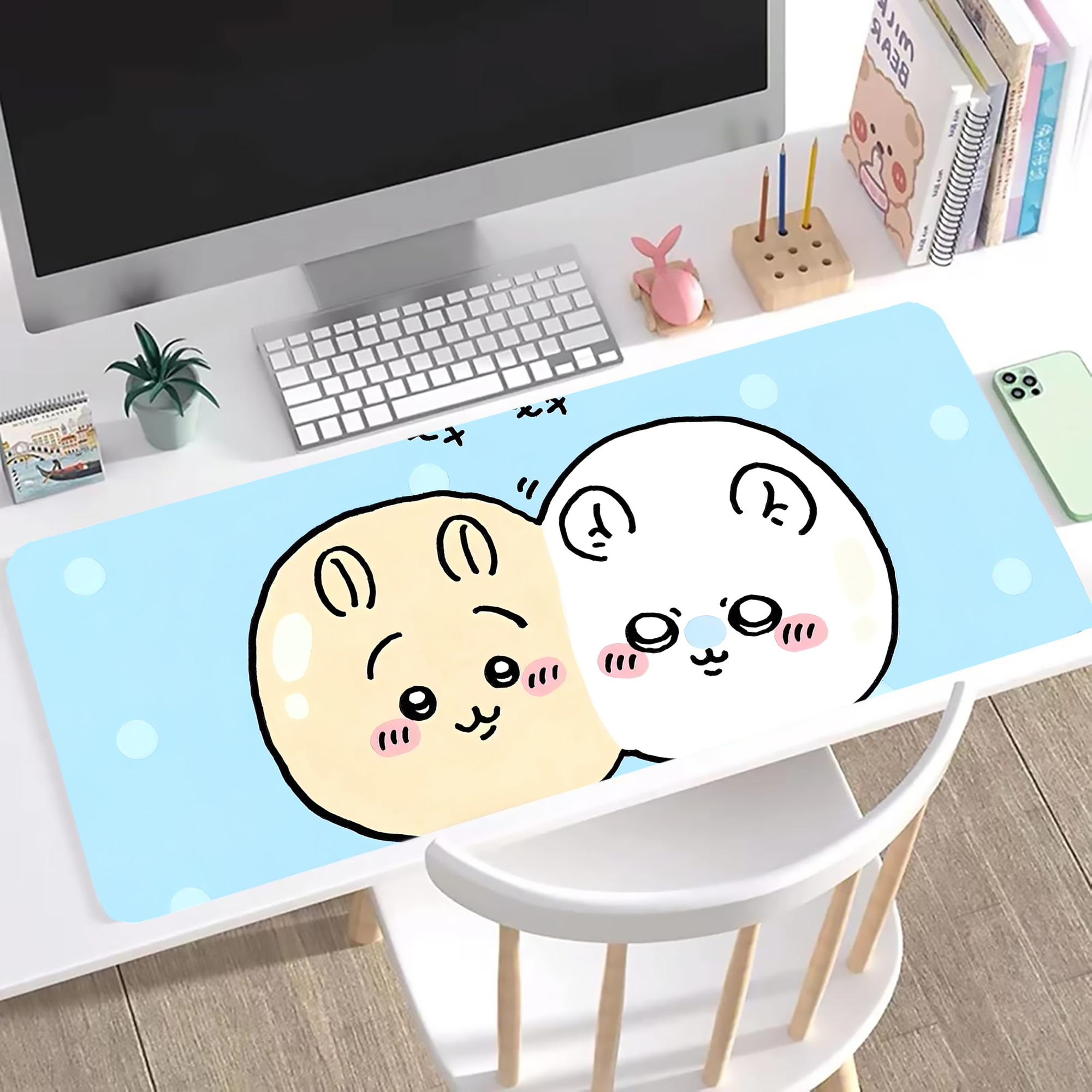 （画像用） ちいかわ Chii-kawa ステッチ加工 大判デスクマット／滑り止めマウスパッド