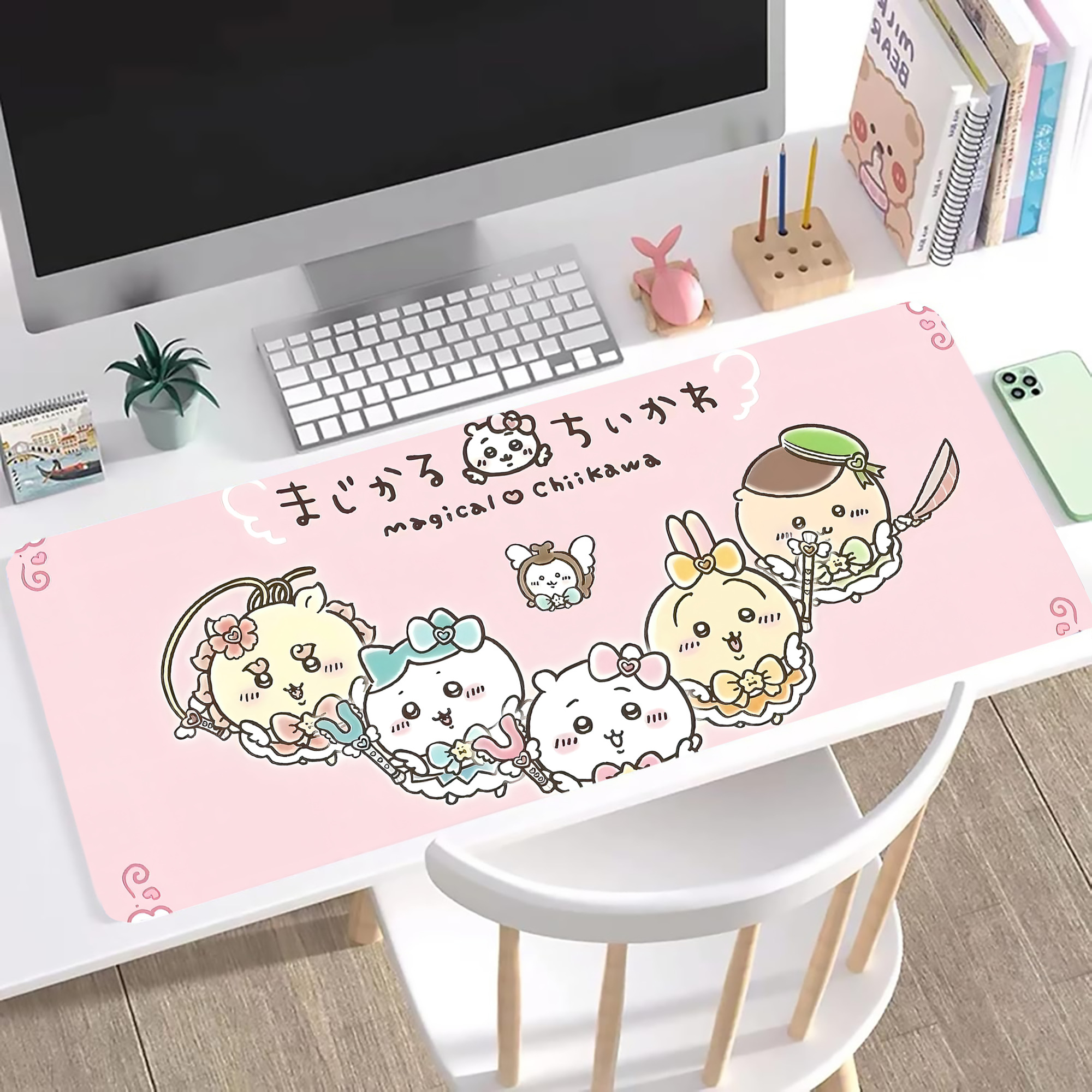 （画像用） ちいかわ Chii-kawa ステッチ加工 大判デスクマット／滑り止めマウスパッド