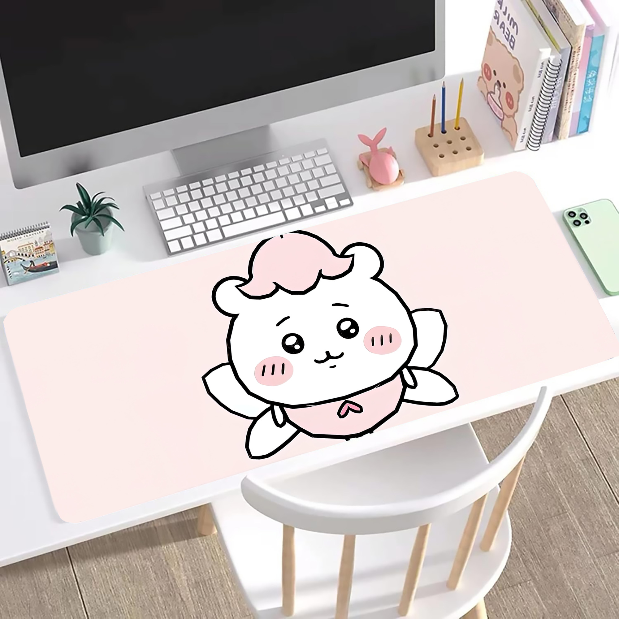 （画像用） ちいかわ Chii-kawa ステッチ加工 大判デスクマット／滑り止めマウスパッド