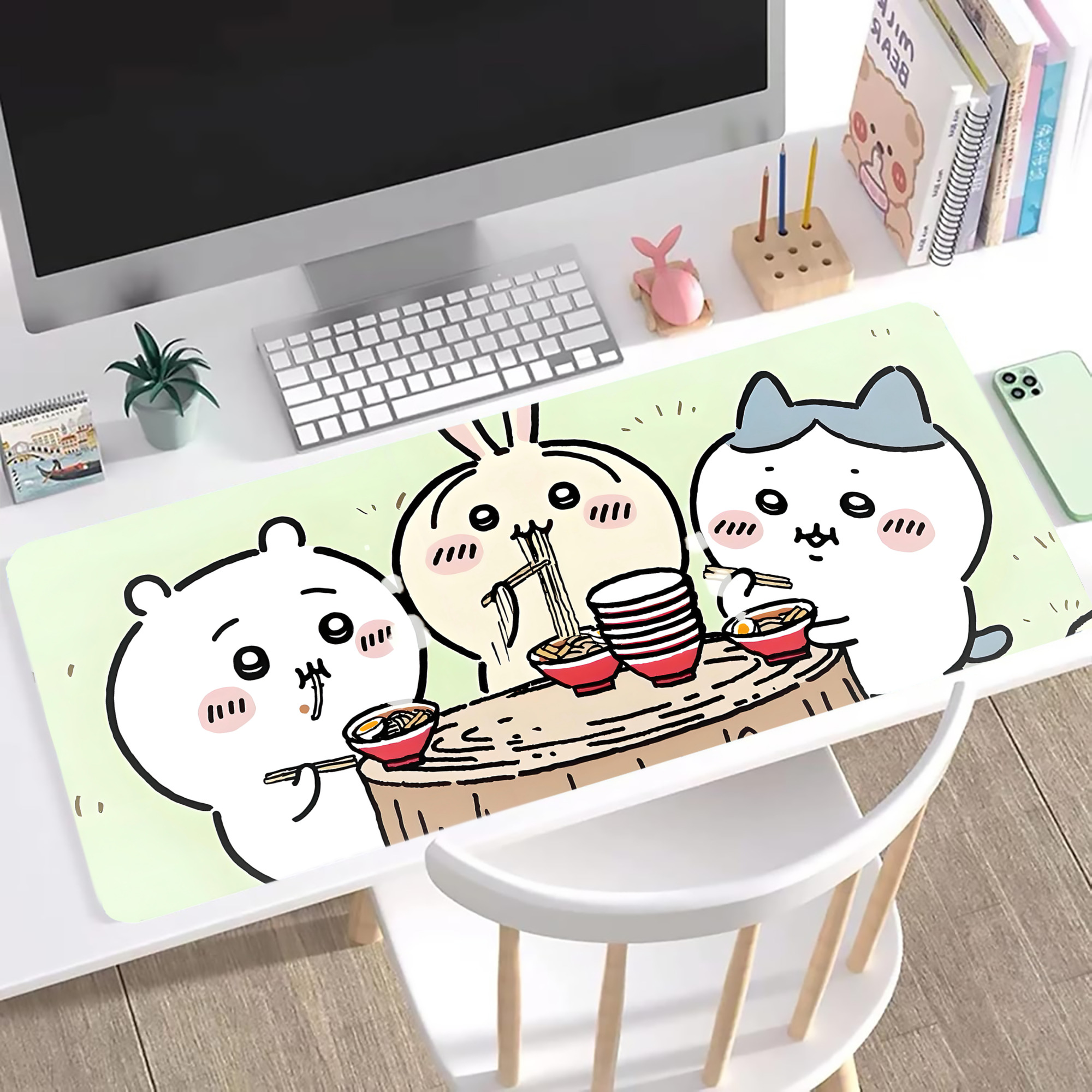 （画像用） ちいかわ Chii-kawa ステッチ加工 大判デスクマット／滑り止めマウスパッド