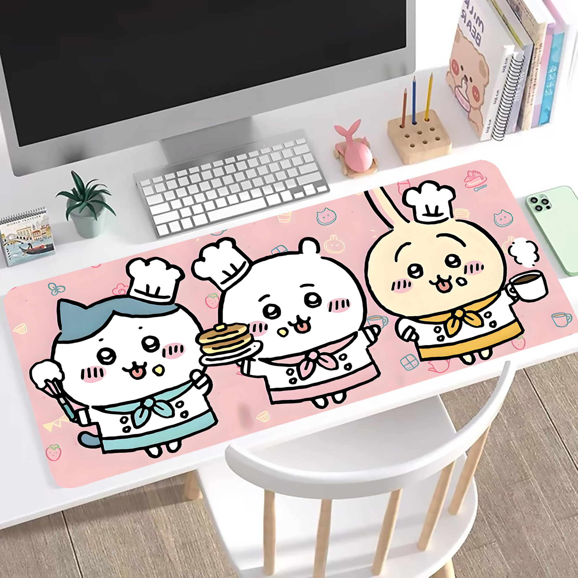 （画像用） ちいかわ Chii-kawa ステッチ加工 大判デスクマット／滑り止めマウスパッド