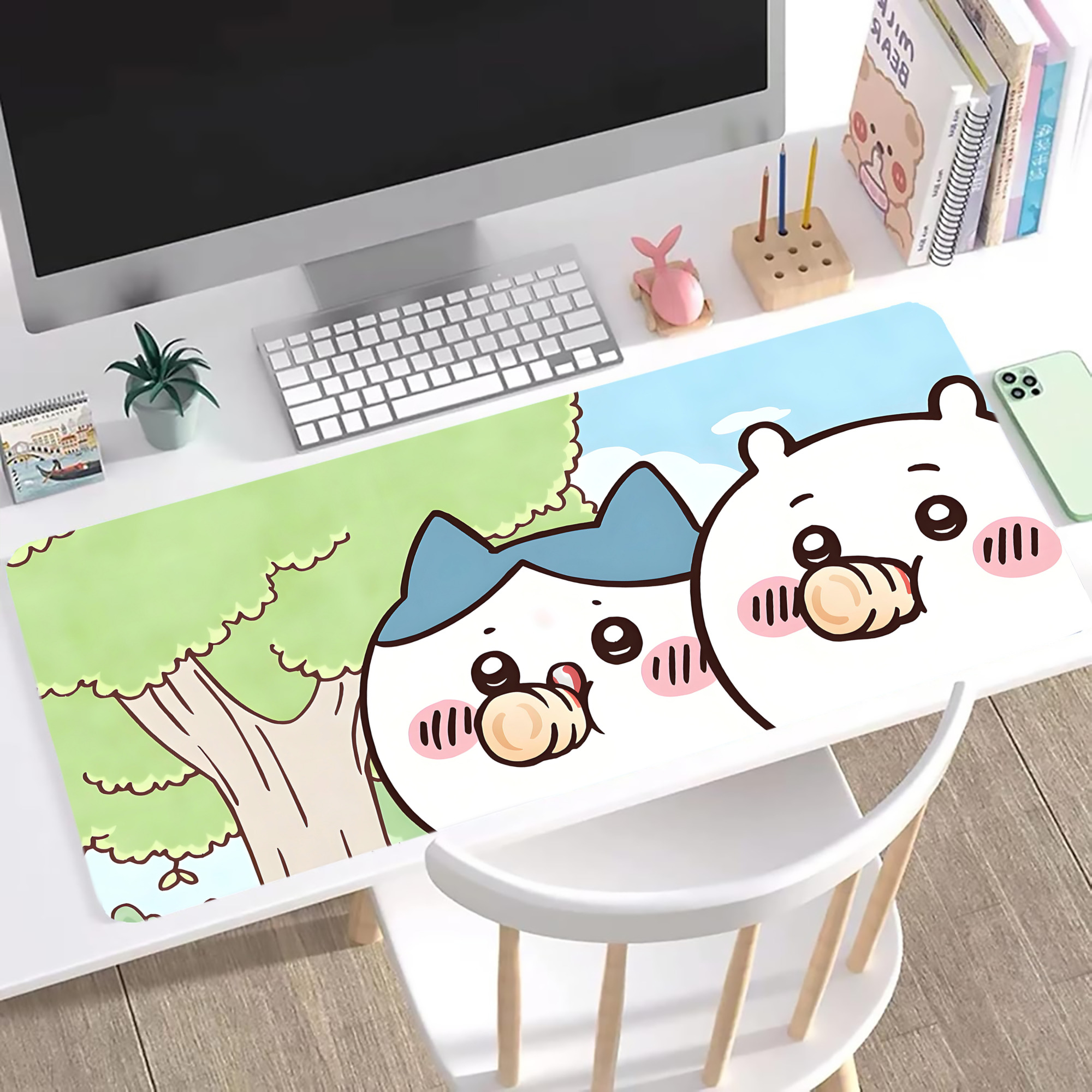 （画像用） ちいかわ Chii-kawa ステッチ加工 大判デスクマット／滑り止めマウスパッド