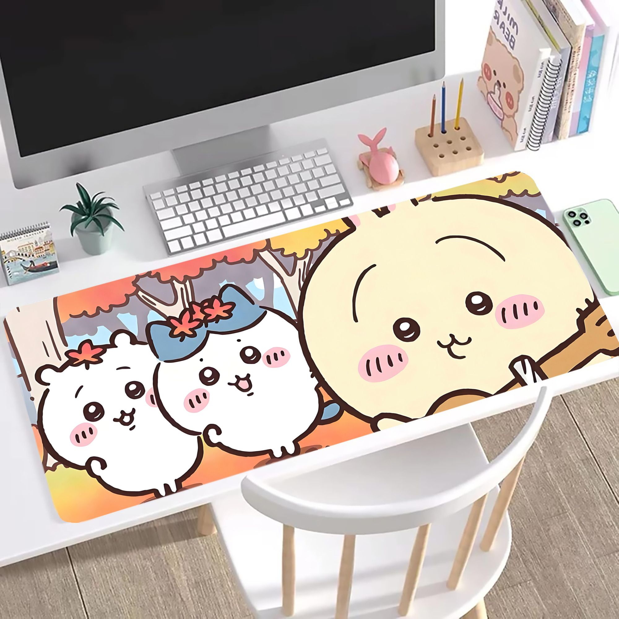 （画像用） ちいかわ Chii-kawa ステッチ加工 大判デスクマット／滑り止めマウスパッド