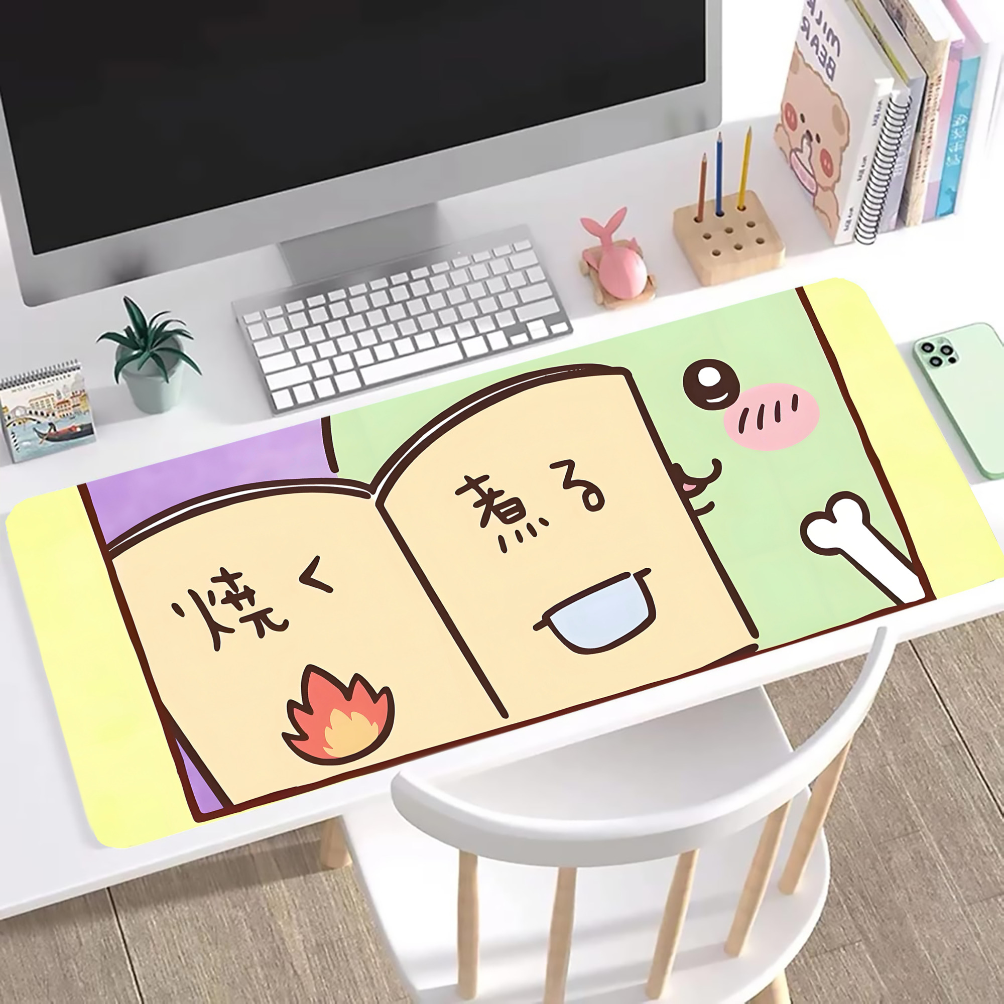 （画像用） ちいかわ Chii-kawa ステッチ加工 大判デスクマット／滑り止めマウスパッド
