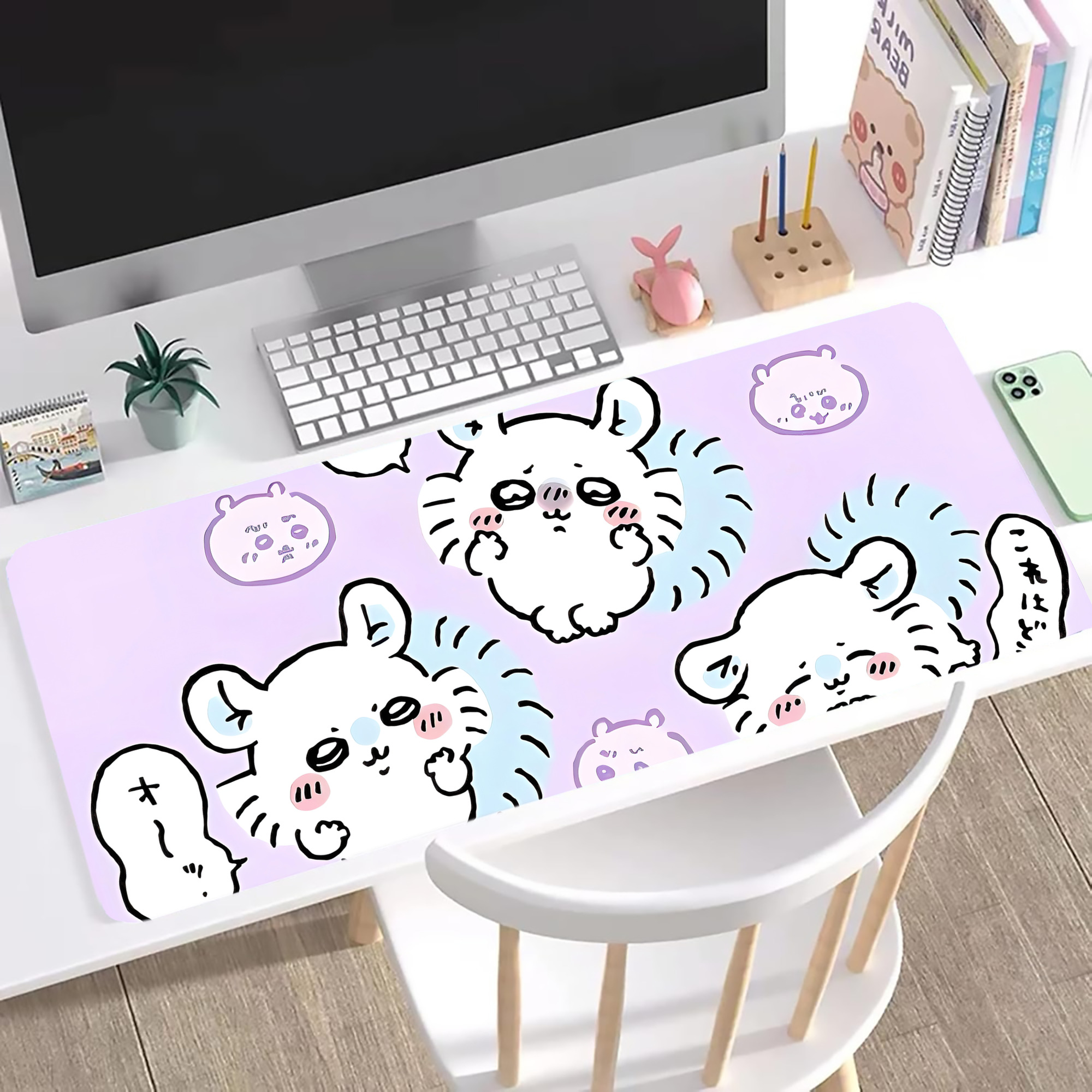 （画像用） ちいかわ Chii-kawa ステッチ加工 大判デスクマット／滑り止めマウスパッド