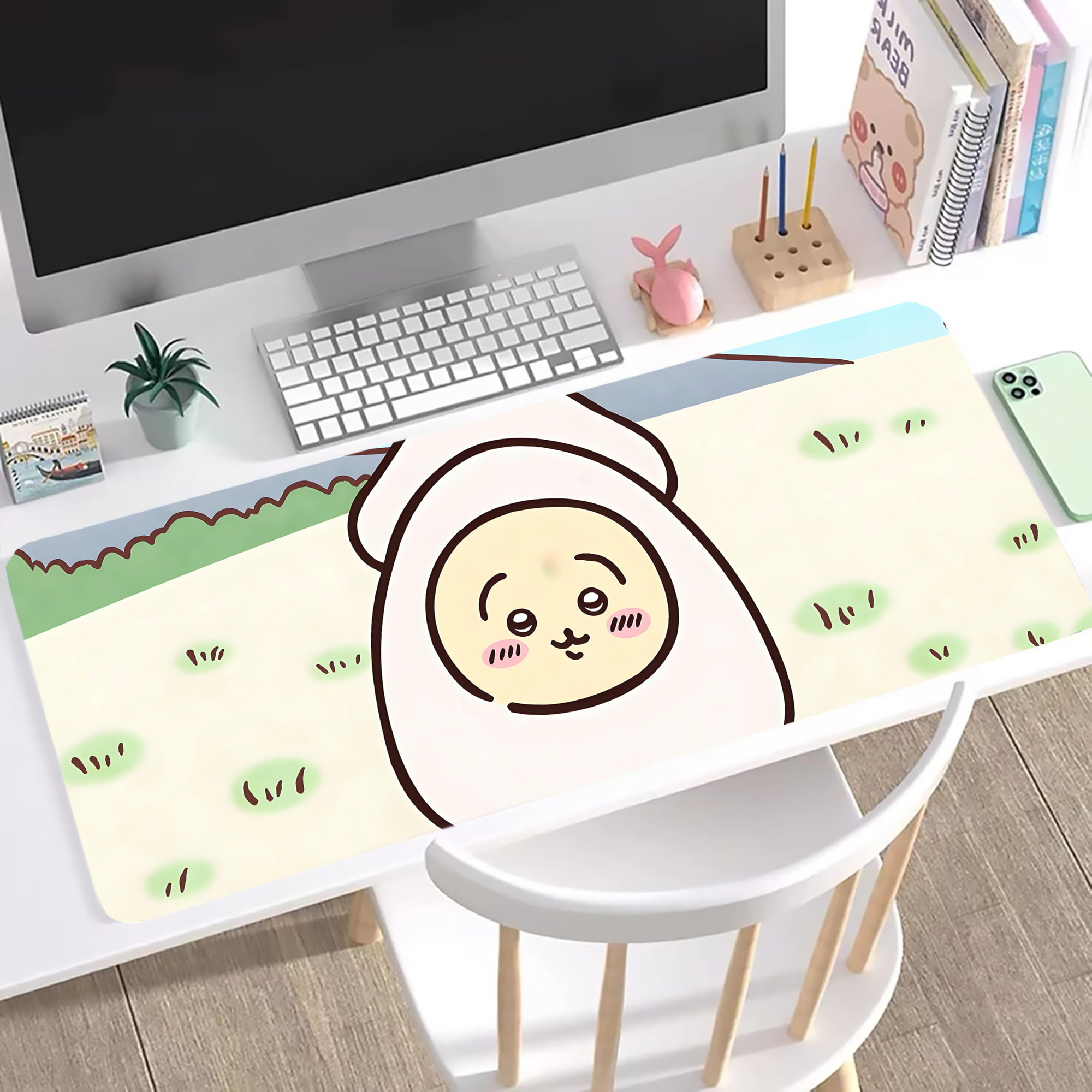 （画像用） ちいかわ Chii-kawa ステッチ加工 大判デスクマット／滑り止めマウスパッド