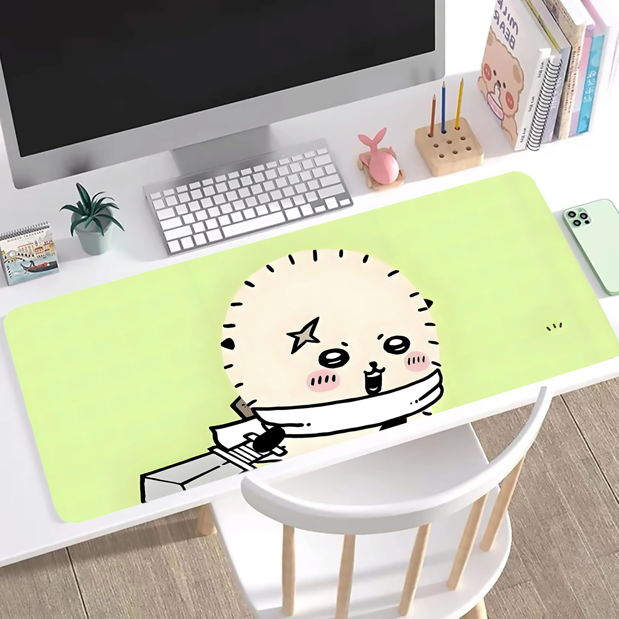 （画像用） ちいかわ Chii-kawa ステッチ加工 大判デスクマット／滑り止めマウスパッド