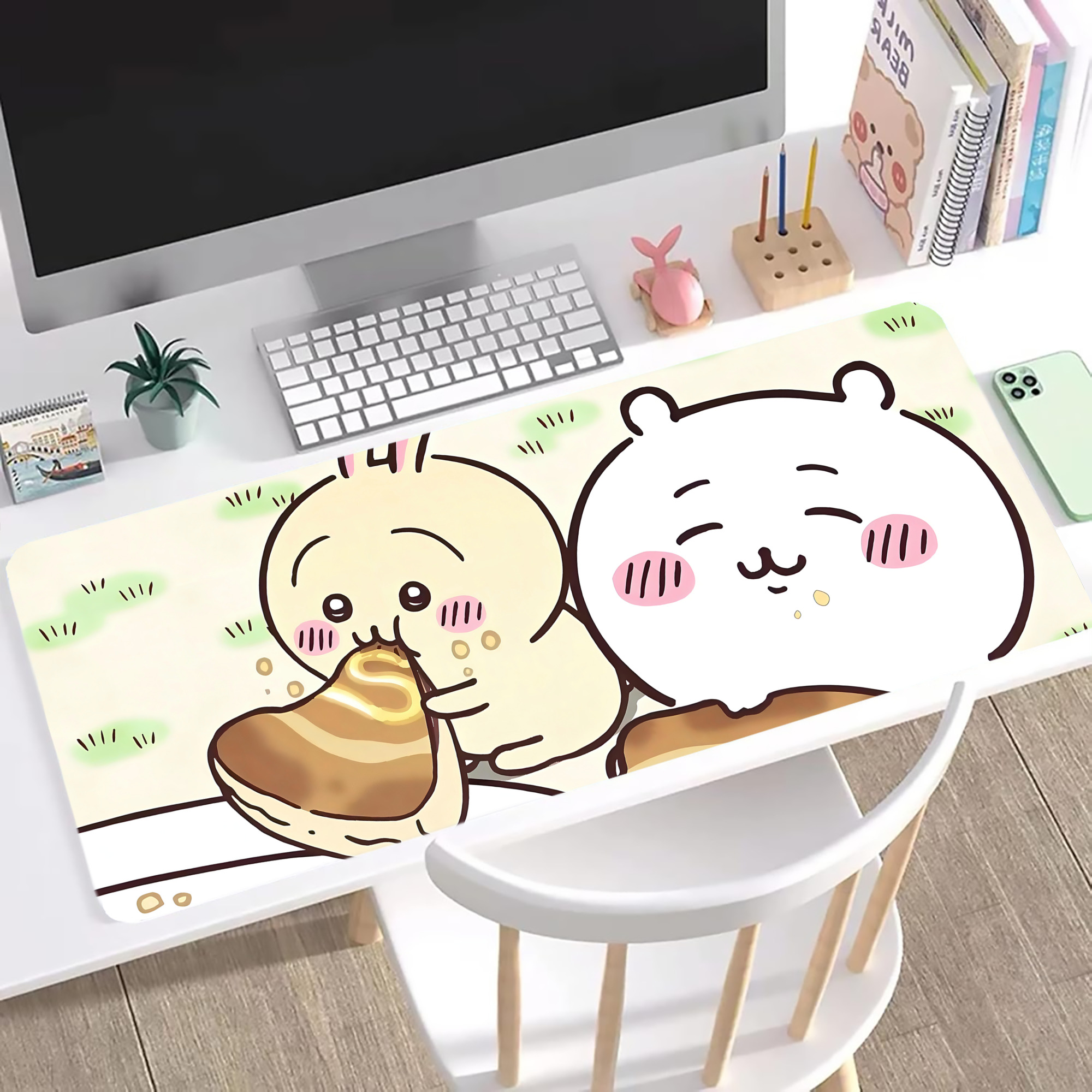 （画像用） ちいかわ Chii-kawa ステッチ加工 大判デスクマット／滑り止めマウスパッド