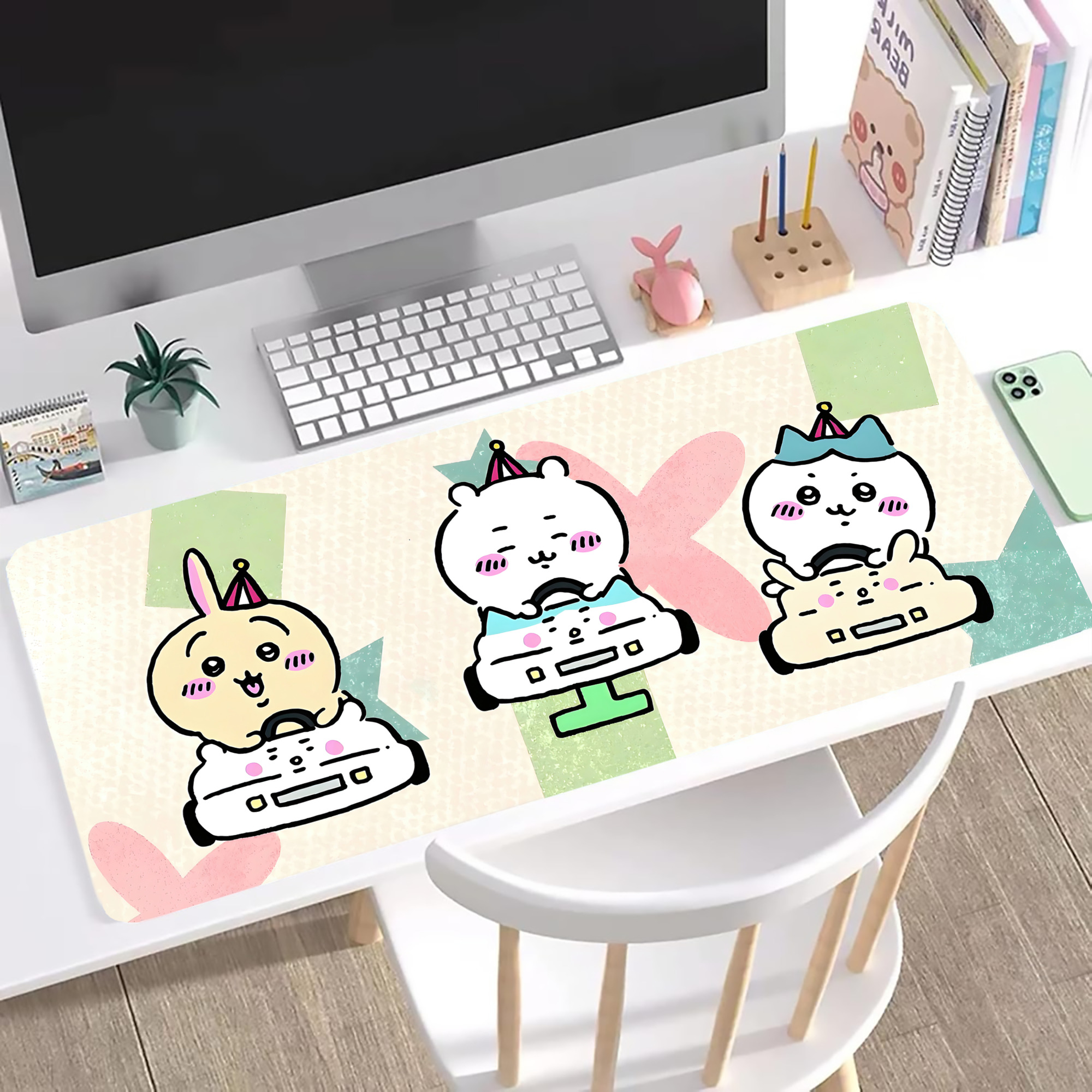 （画像用） ちいかわ Chii-kawa ステッチ加工 大判デスクマット／滑り止めマウスパッド