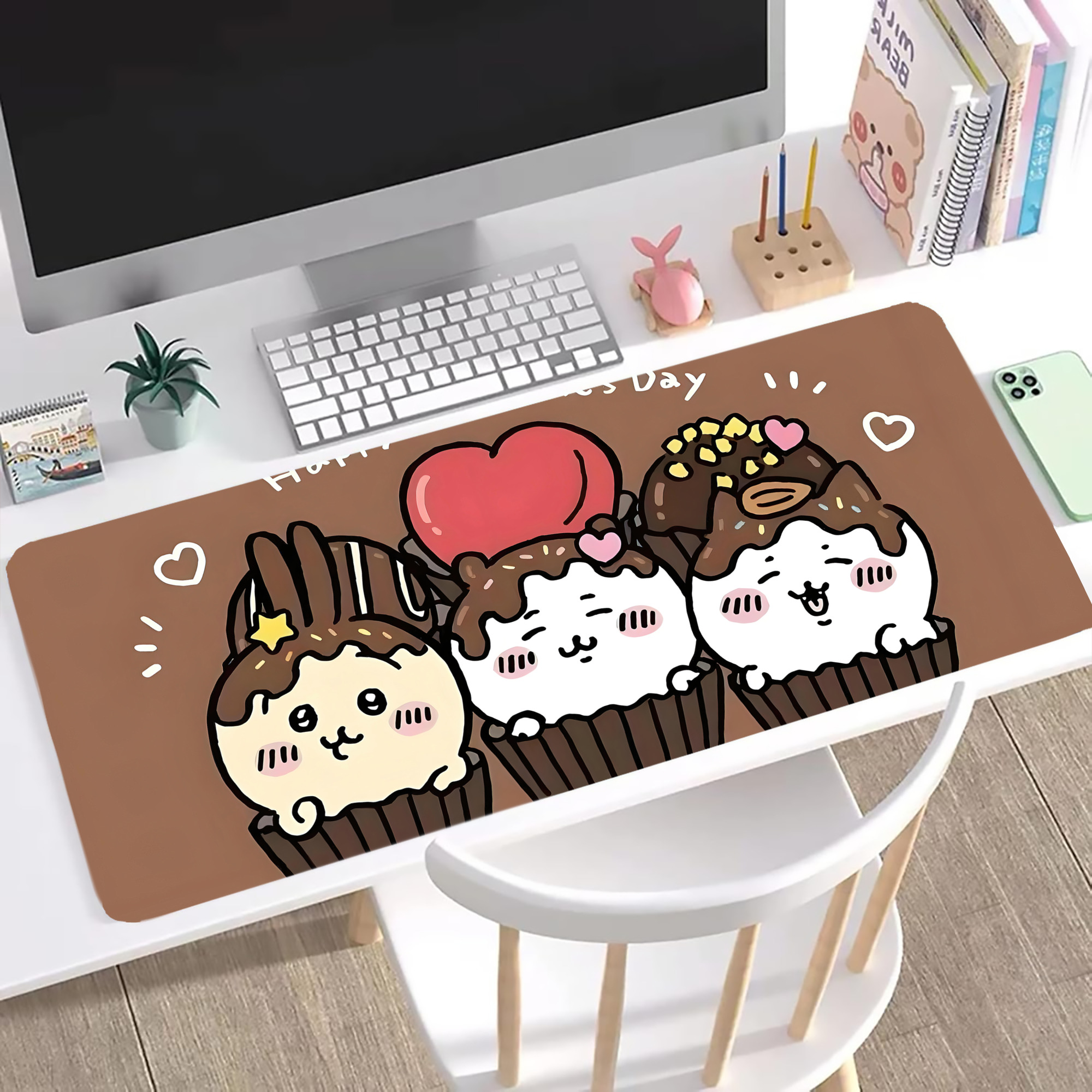 （画像用） ちいかわ Chii-kawa ステッチ加工 大判デスクマット／滑り止めマウスパッド