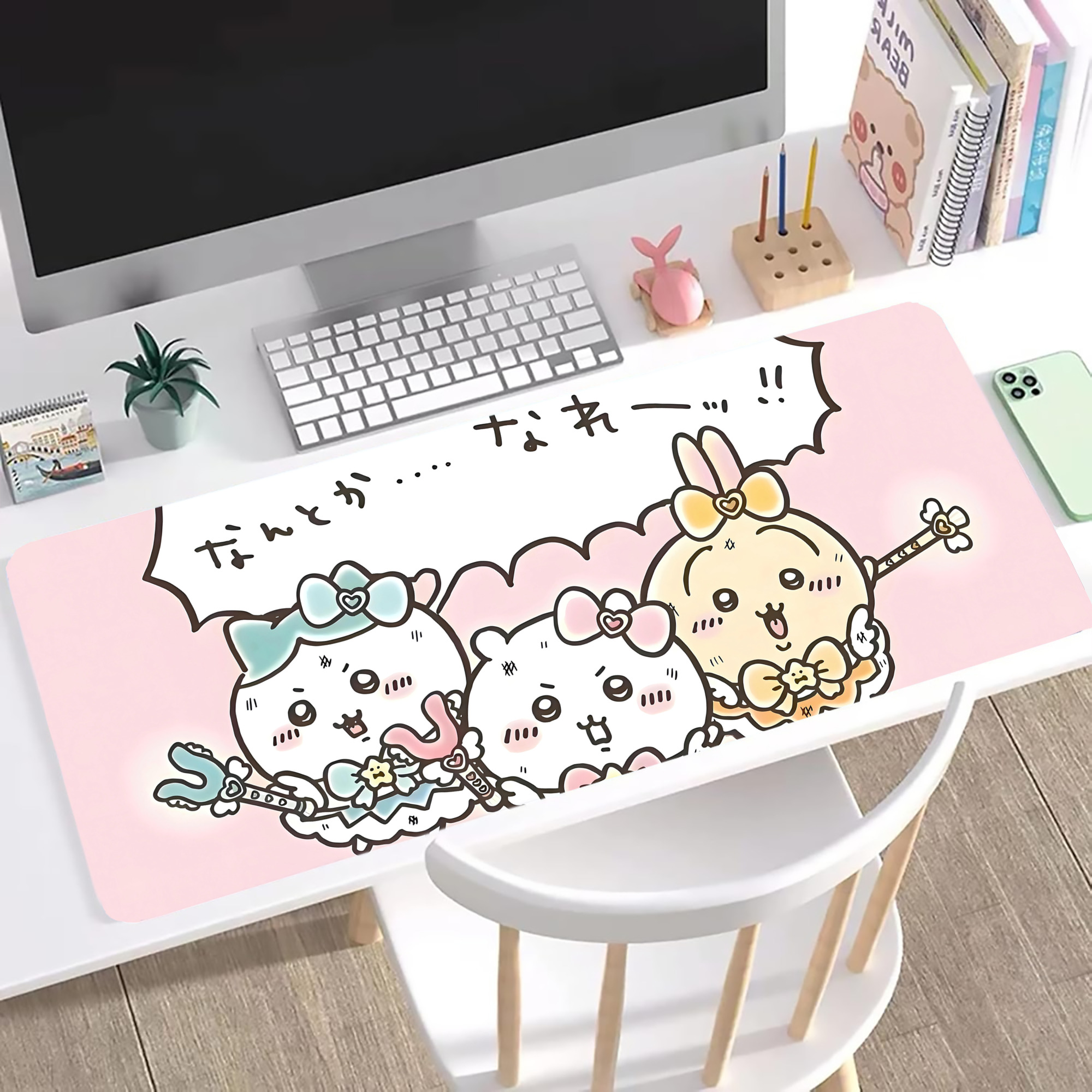 （画像用） ちいかわ Chii-kawa ステッチ加工 大判デスクマット／滑り止めマウスパッド