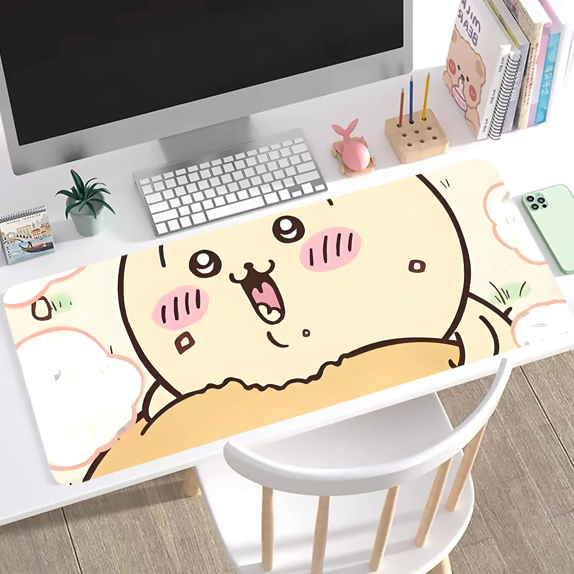 （画像用） ちいかわ Chii-kawa ステッチ加工 大判デスクマット／滑り止めマウスパッド