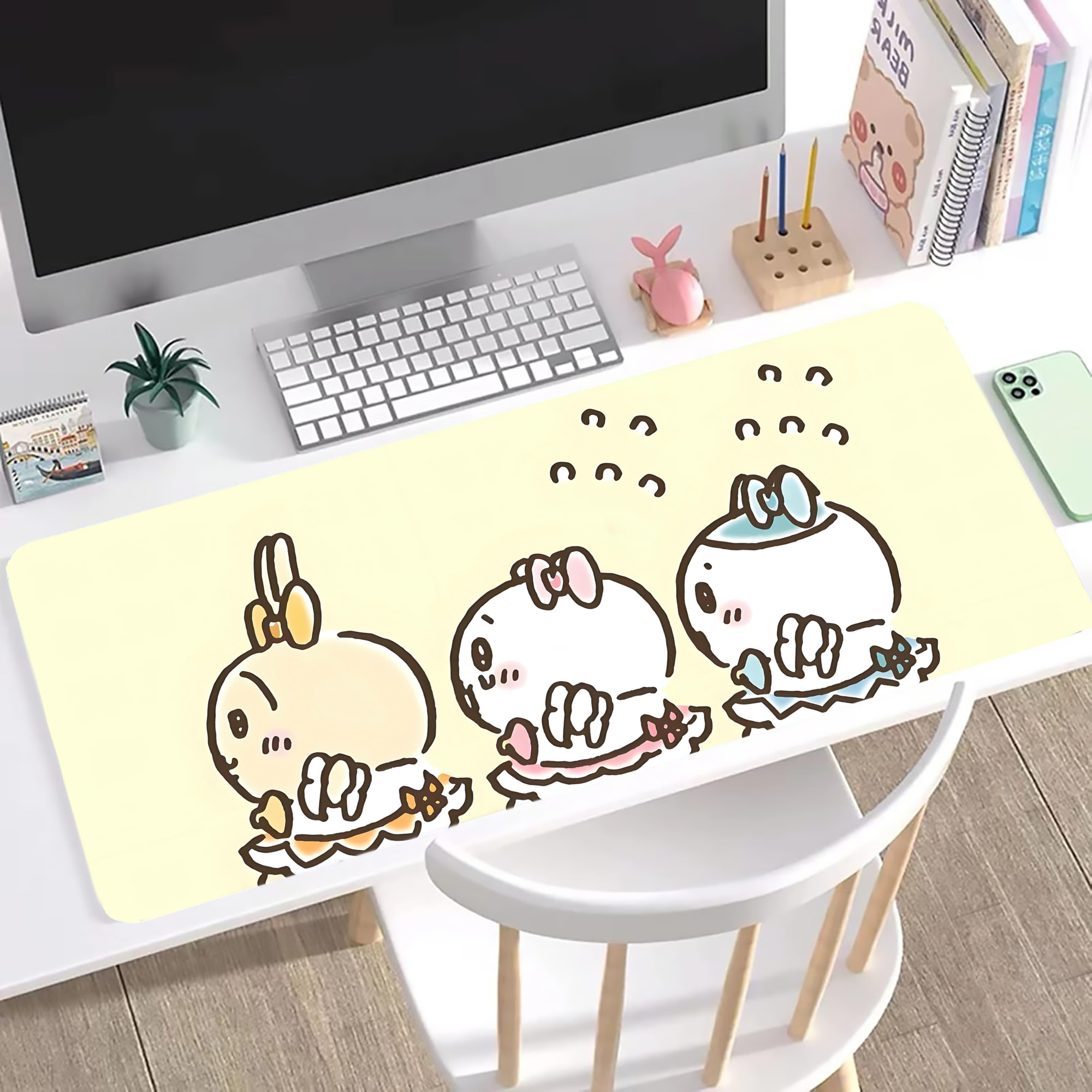 （画像用） ちいかわ Chii-kawa ステッチ加工 大判デスクマット／滑り止めマウスパッド