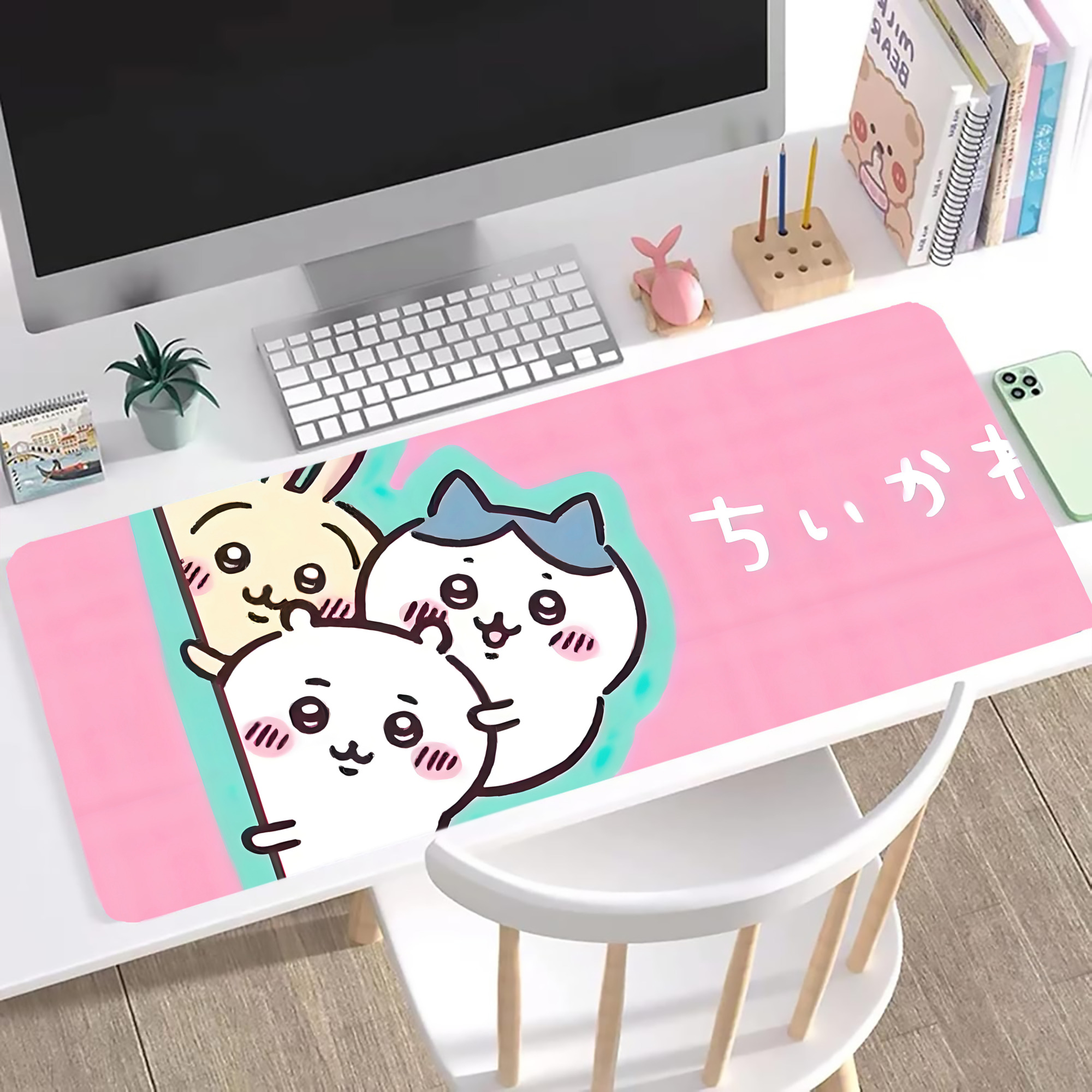 （画像用） ちいかわ Chii-kawa ステッチ加工 大判デスクマット／滑り止めマウスパッド