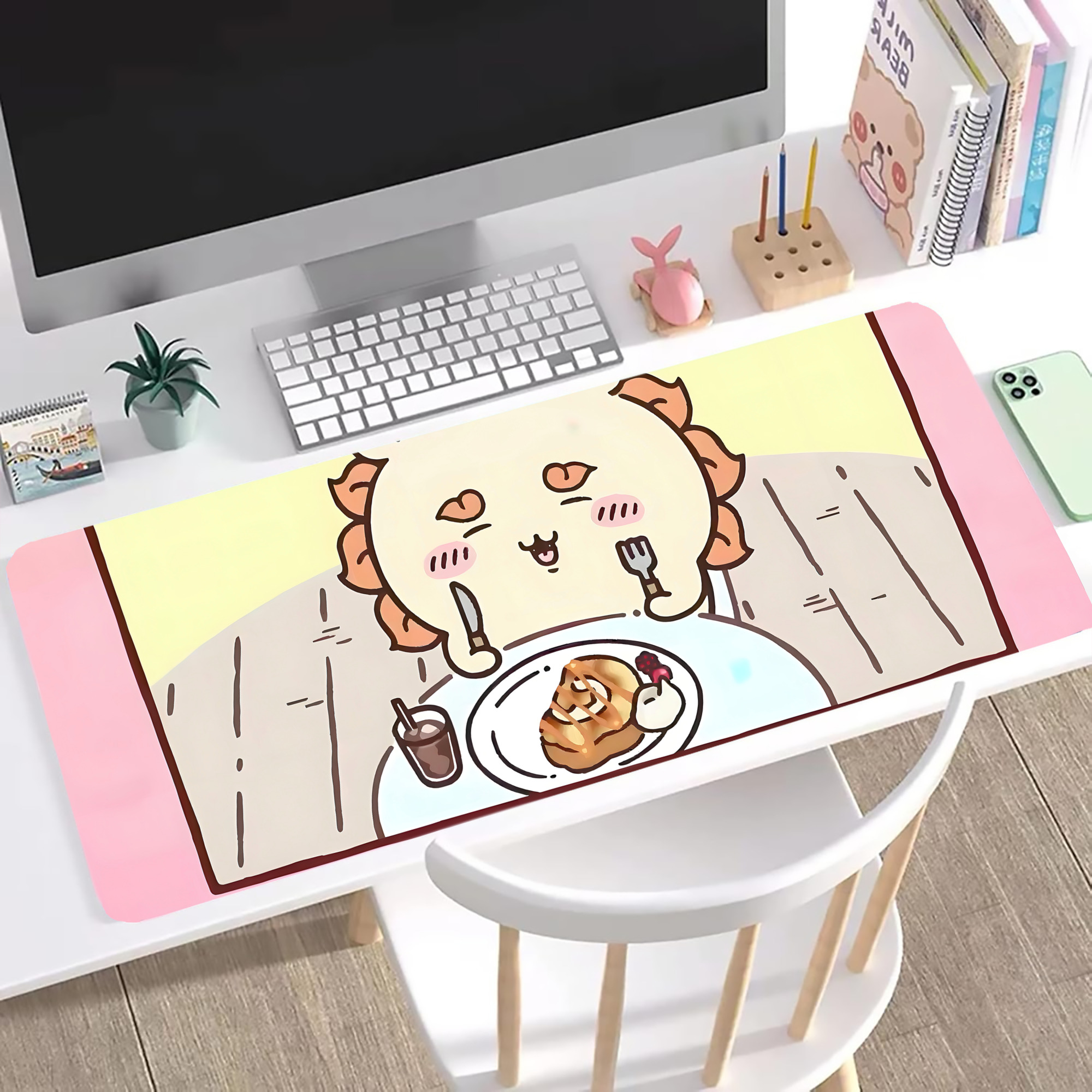 （画像用） ちいかわ Chii-kawa ステッチ加工 大判デスクマット／滑り止めマウスパッド