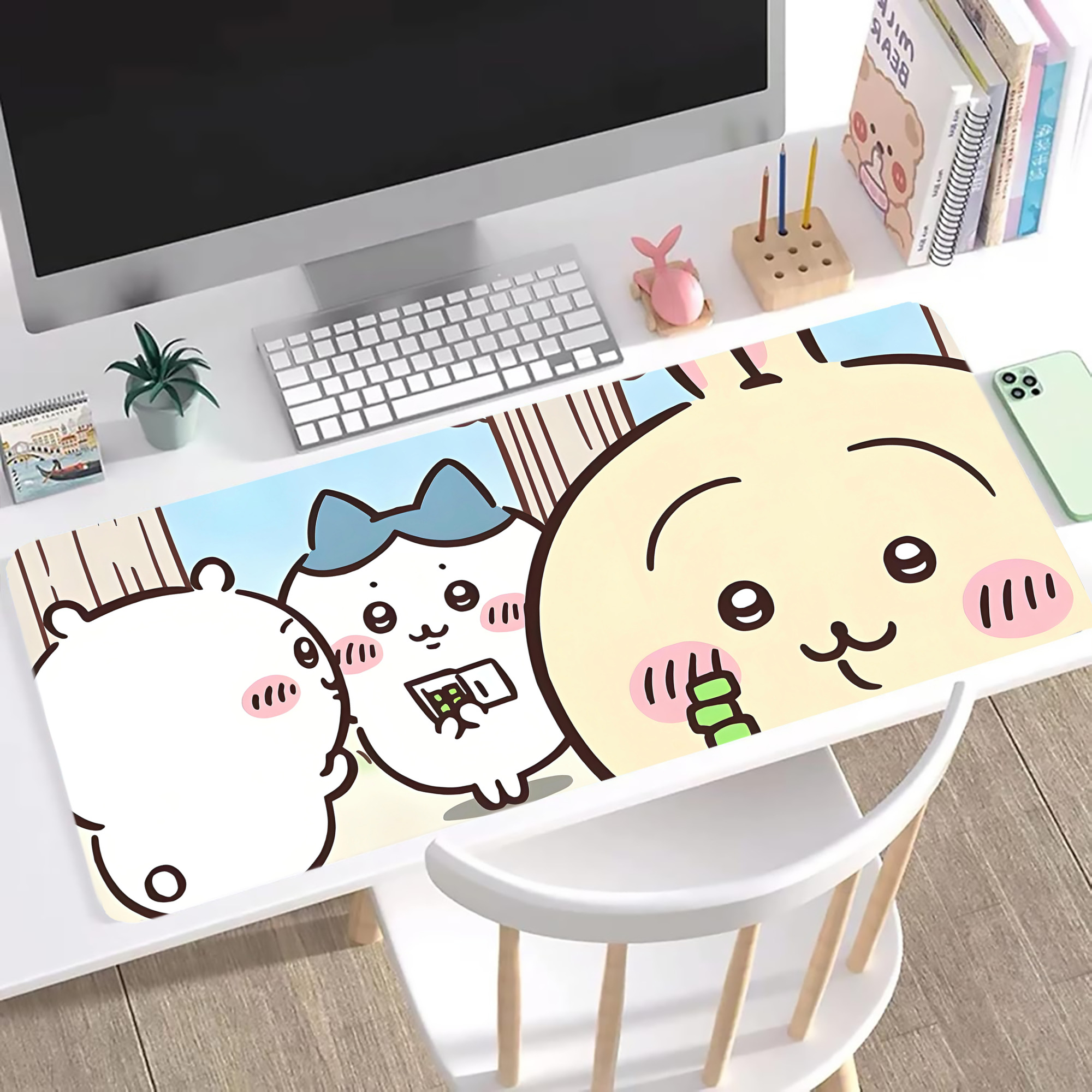 （画像用） ちいかわ Chii-kawa ステッチ加工 大判デスクマット／滑り止めマウスパッド