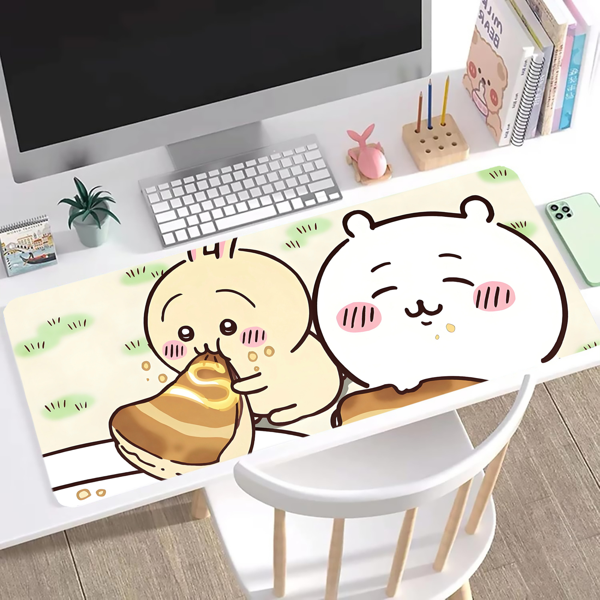 （画像用） ちいかわ Chii-kawa ステッチ加工 大判デスクマット／滑り止めマウスパッド