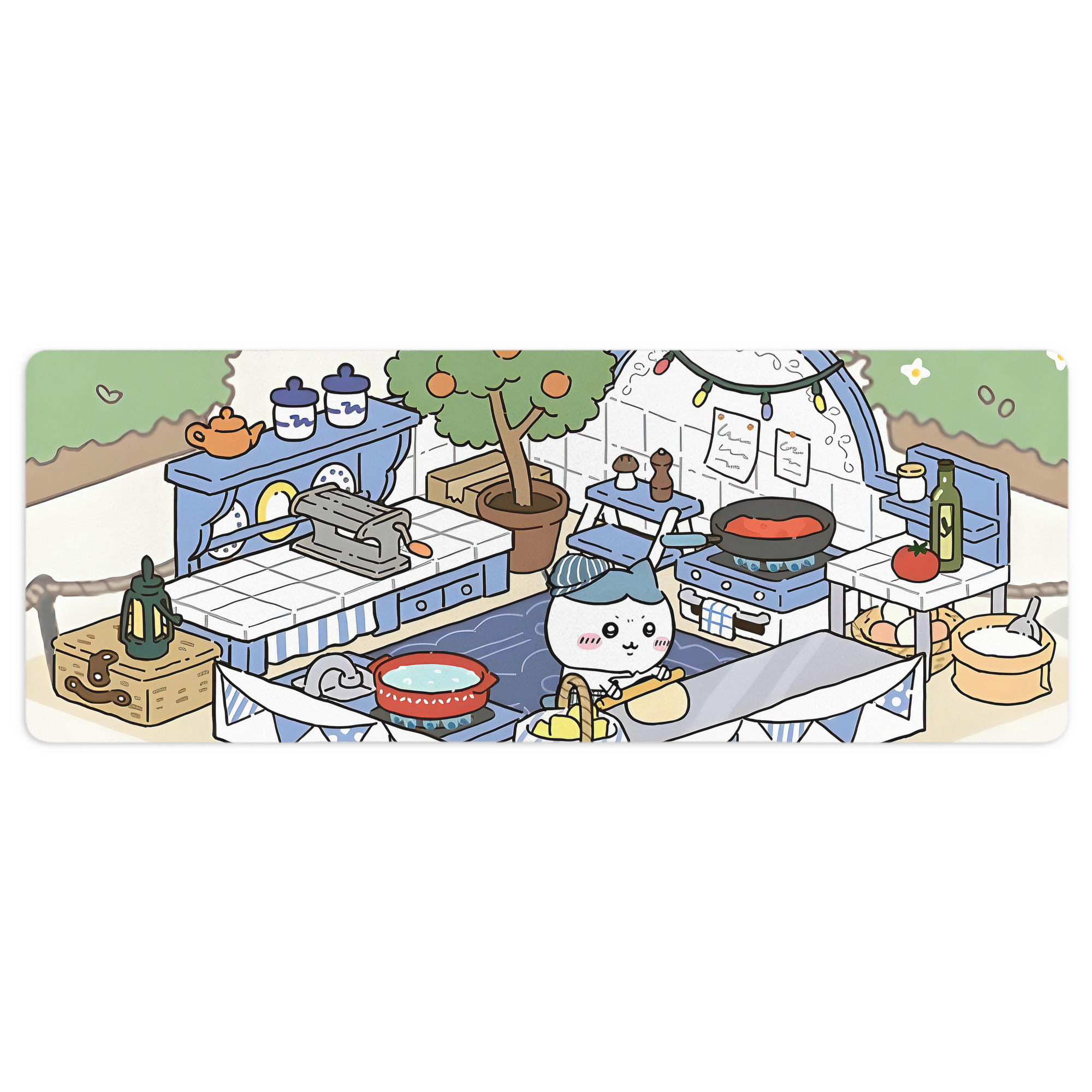 （画像用） ちいかわ Chii-kawa ステッチ加工 大判デスクマット／滑り止めマウスパッド