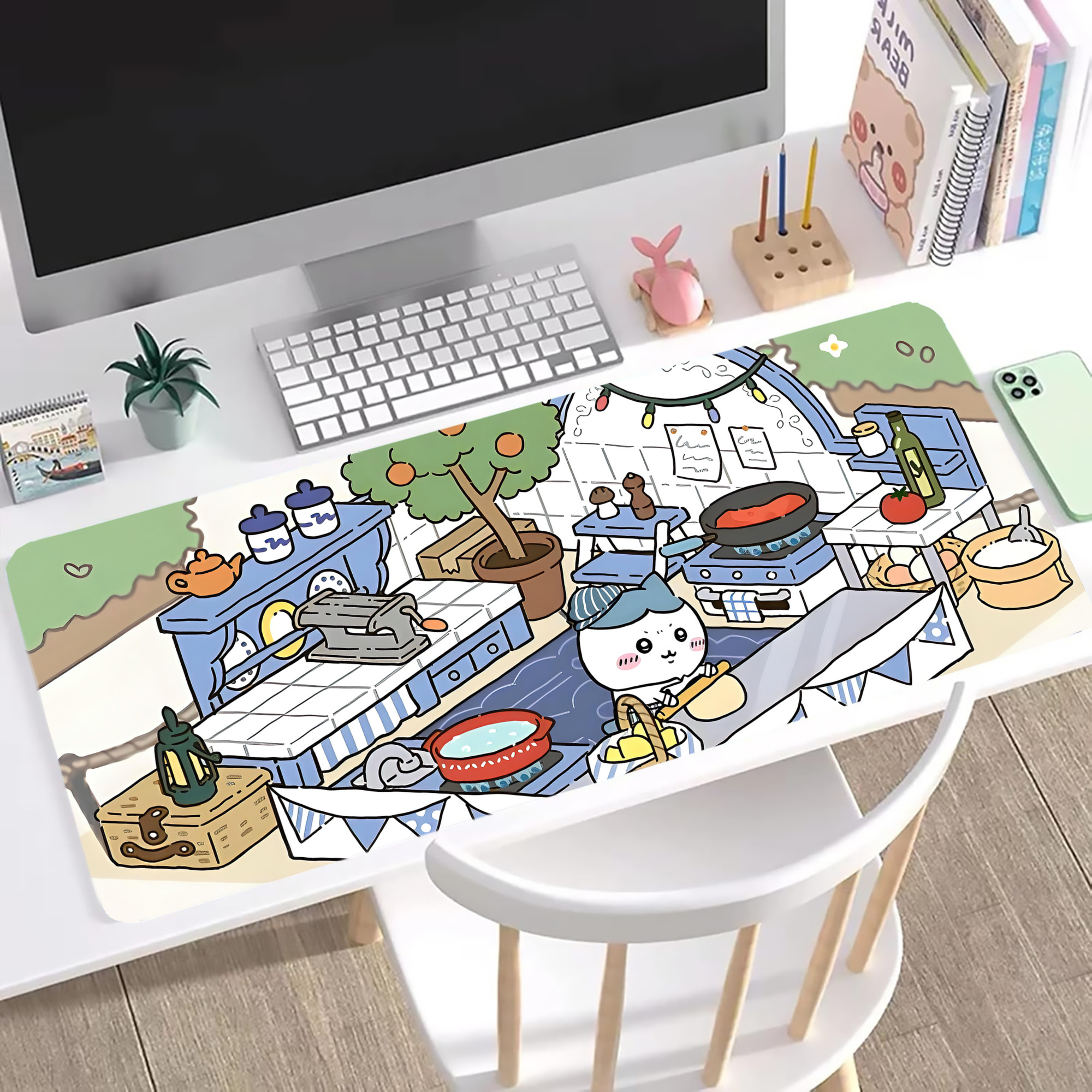 （画像用） ちいかわ Chii-kawa ステッチ加工 大判デスクマット／滑り止めマウスパッド